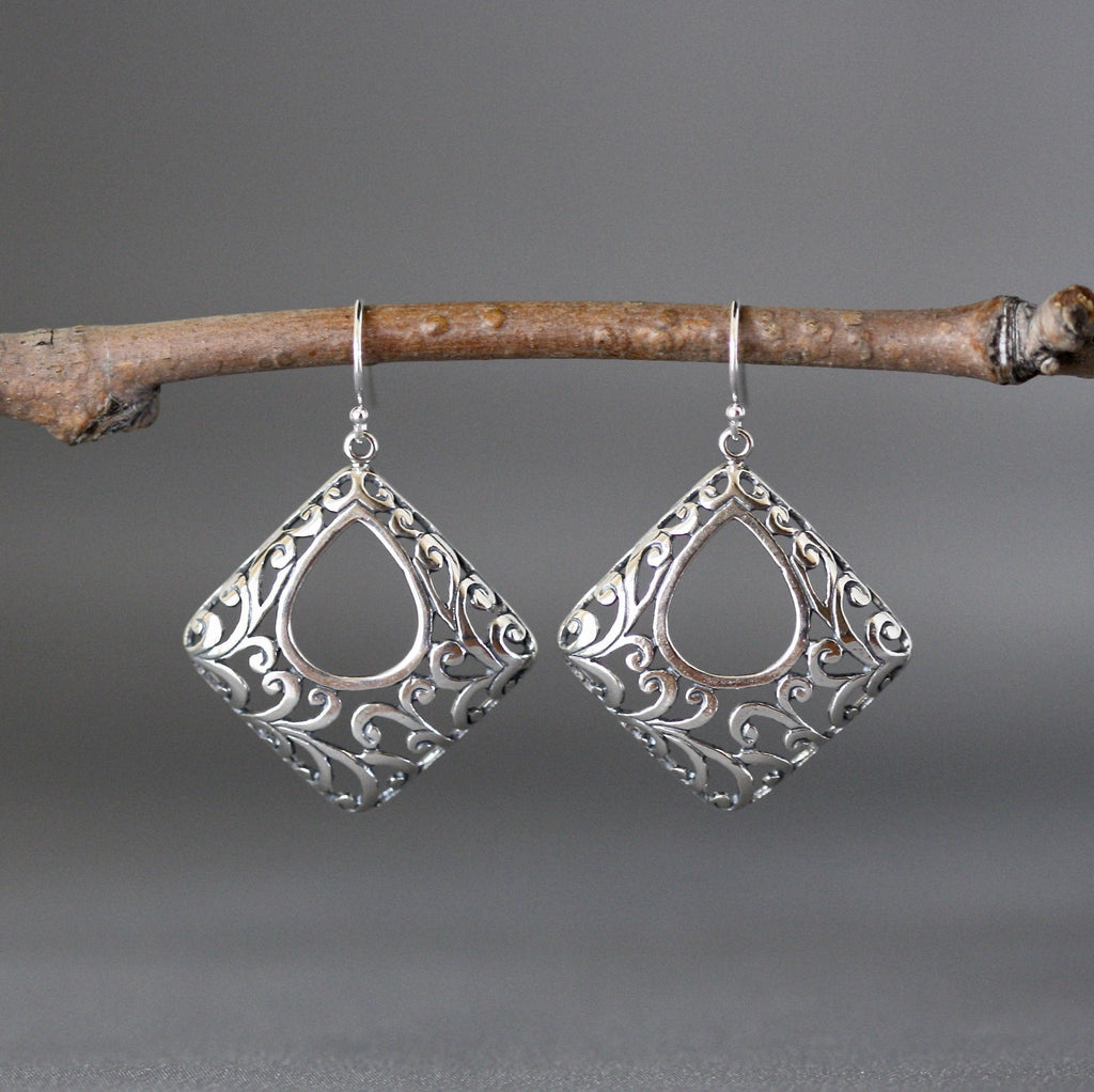 Large Bali Sterling Silver Filigree Statement Dangle Earrings