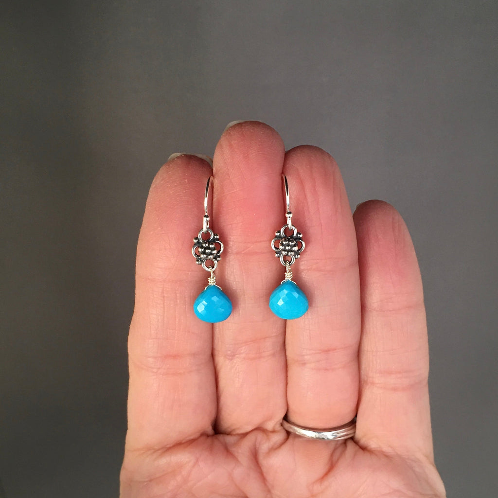 Turquoise Teardrop Dangle Earrings on Bali Silver Links