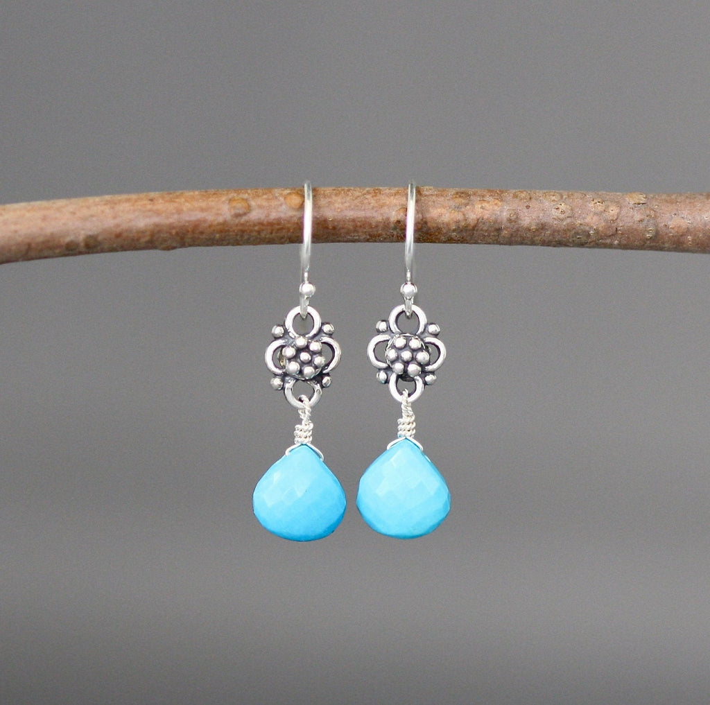 Turquoise Teardrop Dangle Earrings on Bali Silver Links