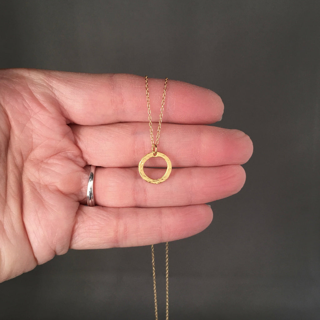 Hammered Gold Vermeil Circle Pendant Necklace