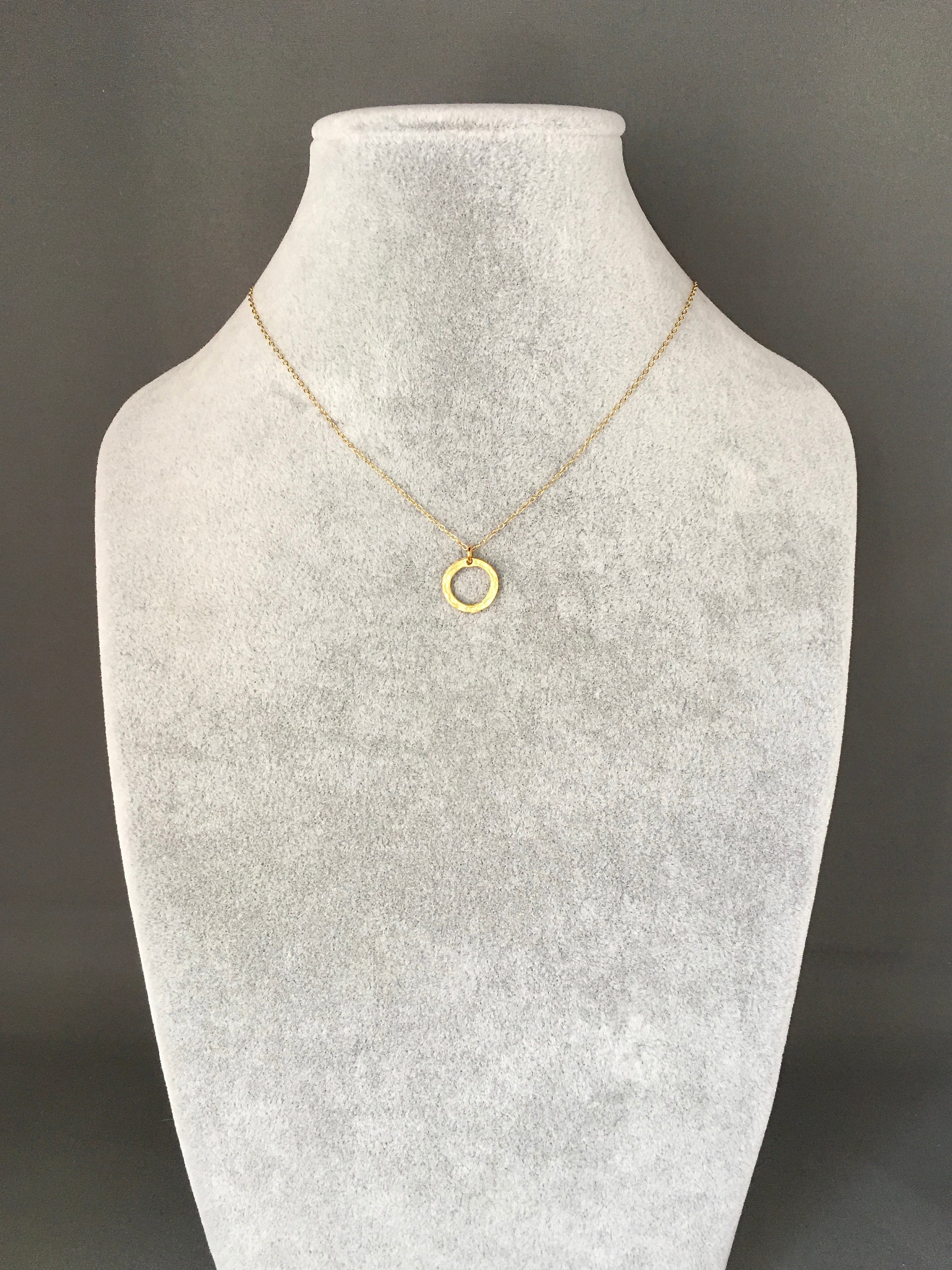 Hammered Gold Vermeil Circle Pendant Necklace