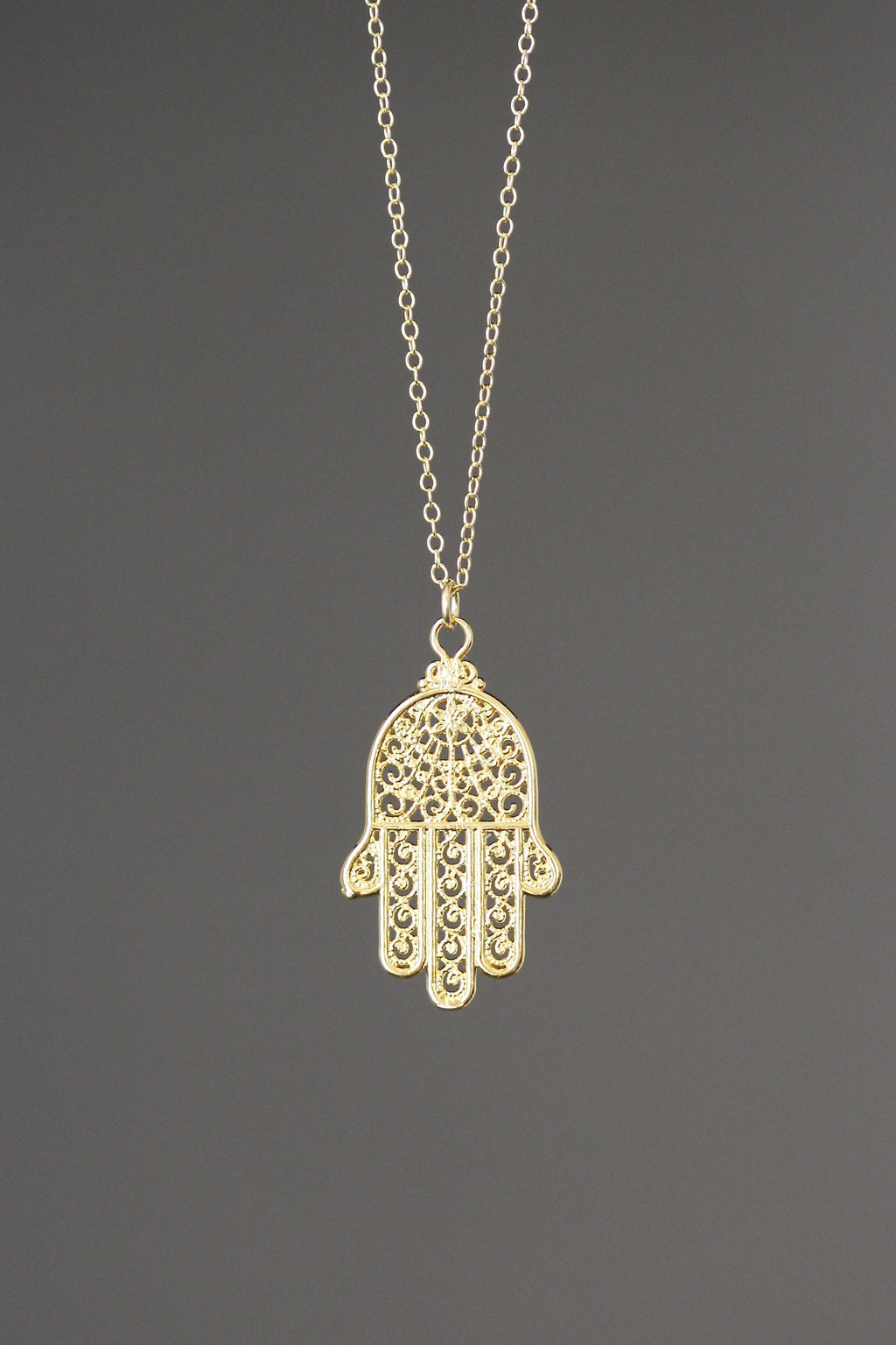 Gold Vermeil Hamsa Hand Pendant Necklace on Gold Filled Chain