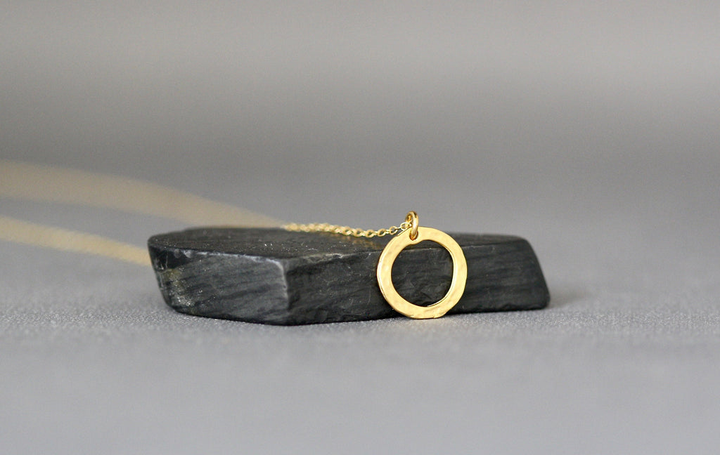 Hammered Gold Vermeil Circle Pendant Necklace