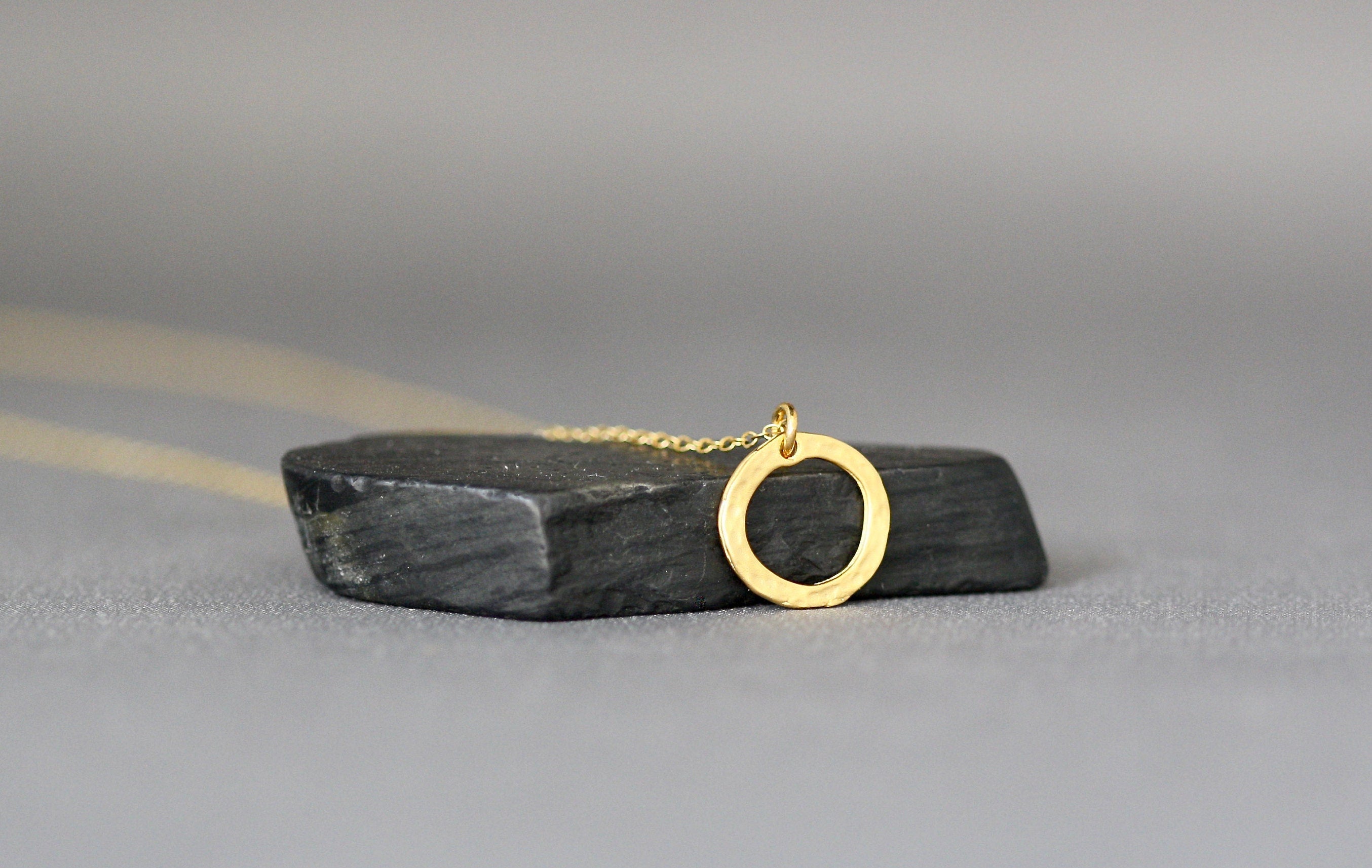 Hammered Gold Vermeil Circle Pendant Necklace