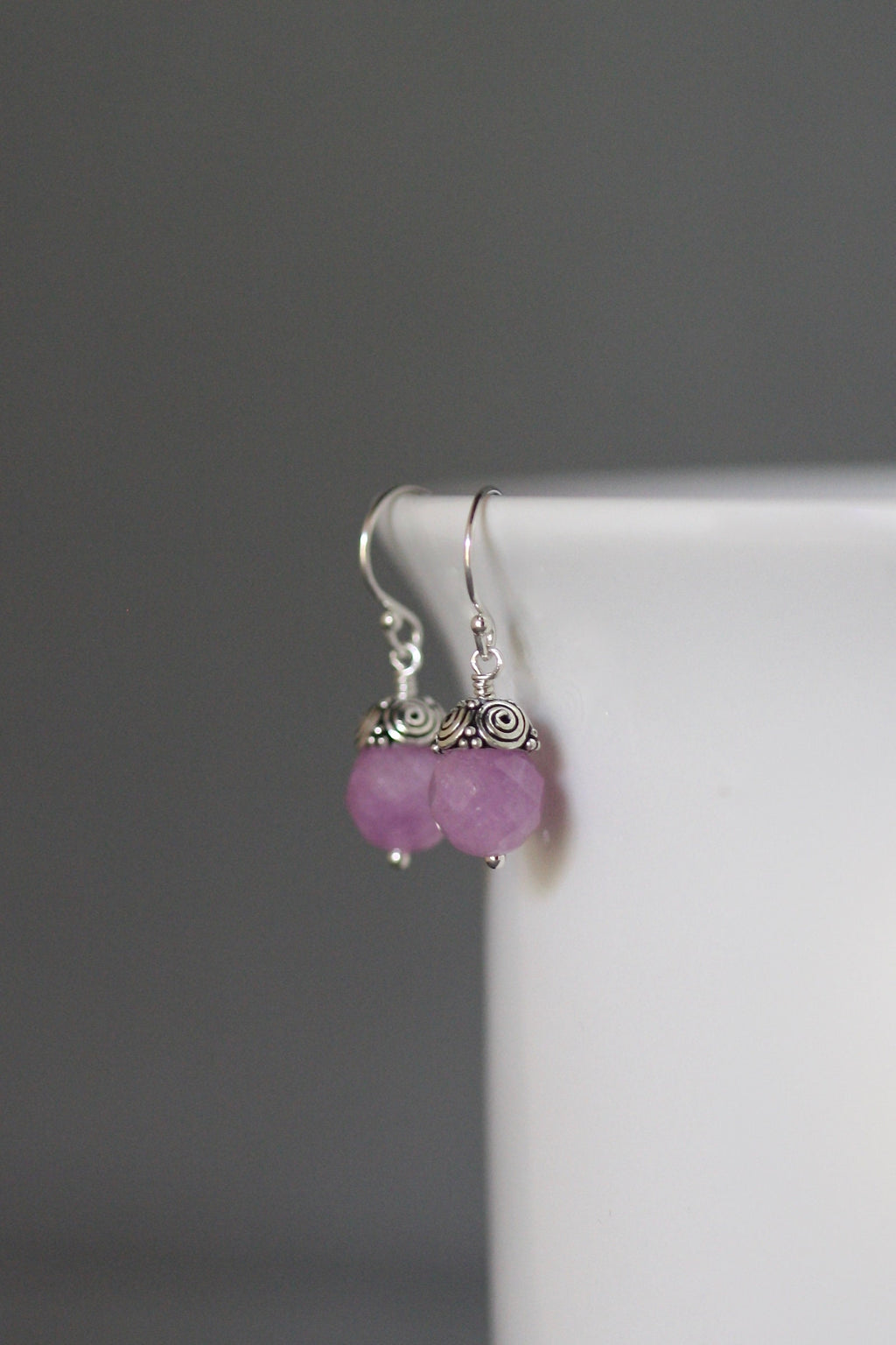 Lavender Jade Earrings with Bali Sterling Silver Caps