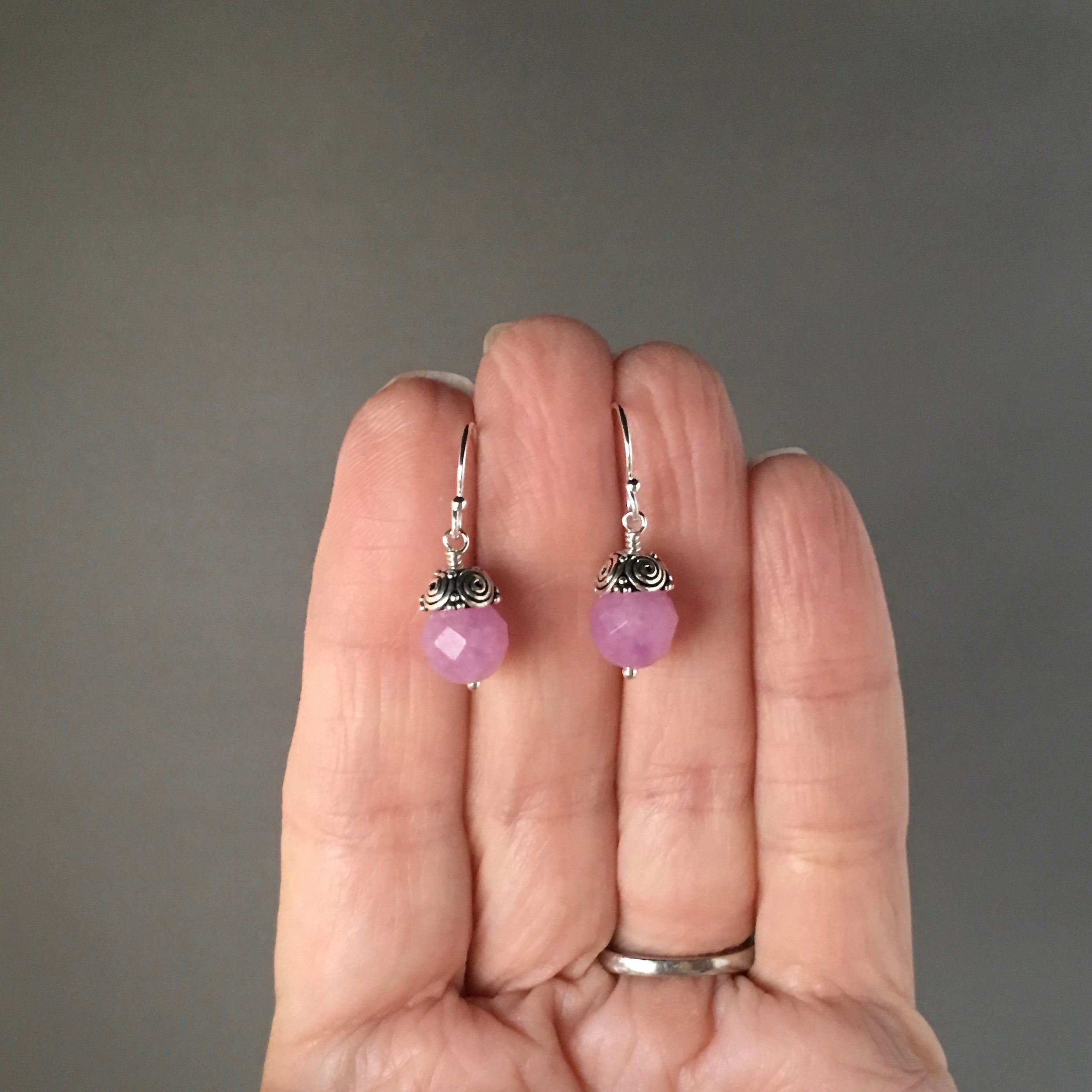 Lavender Jade Earrings with Bali Sterling Silver Caps