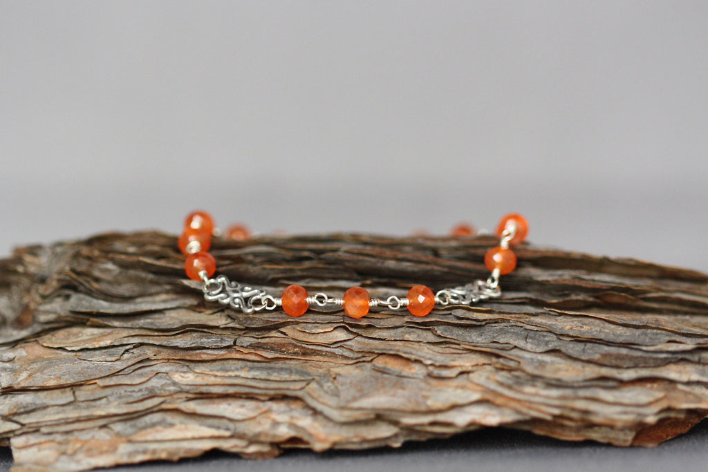 Carnelian and Sterling Silver Bali Link Bracelet