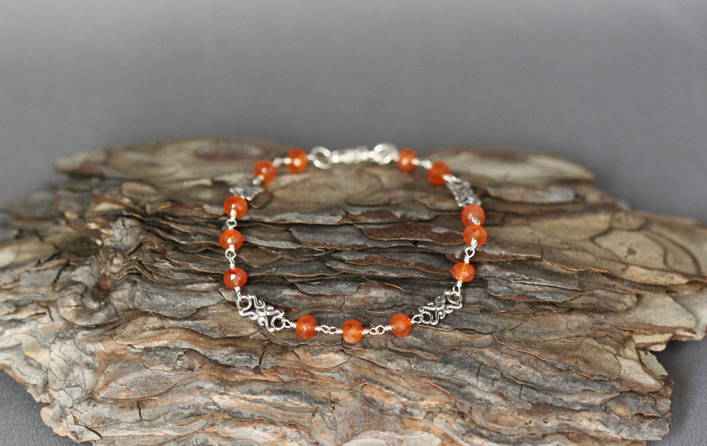 Carnelian and Sterling Silver Bali Link Bracelet