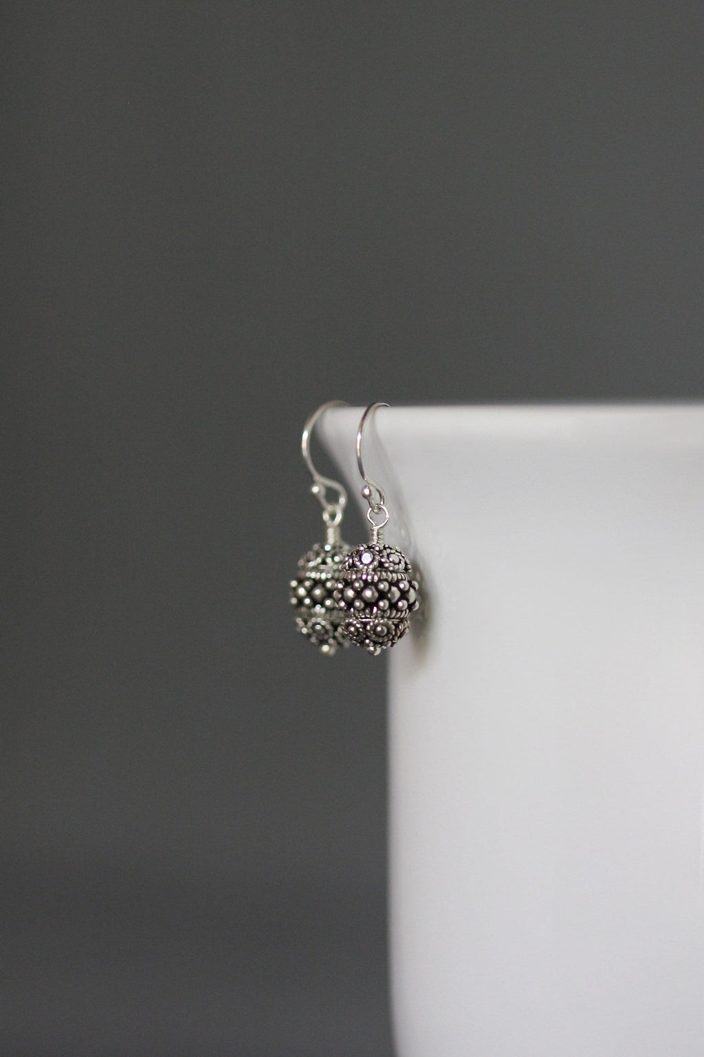 Triple Bali Sterling Silver Bead Dangle Earrings