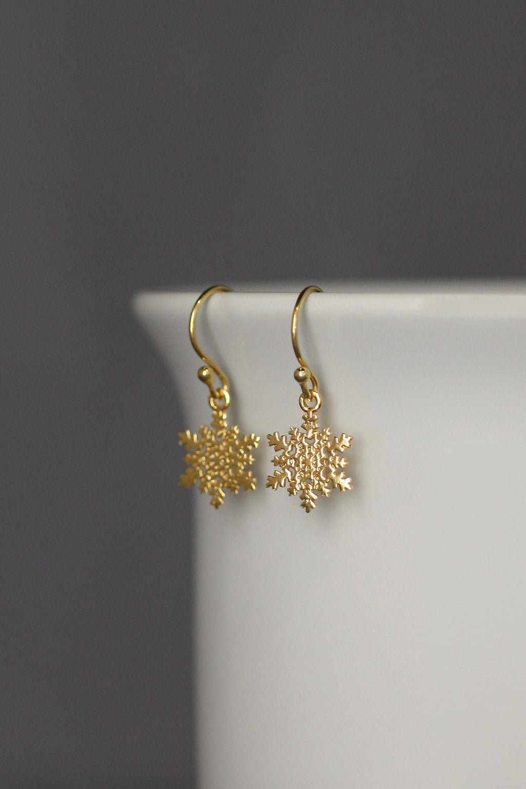 Shiny Gold Vermeil Snowflake Charm Dangle Earrings