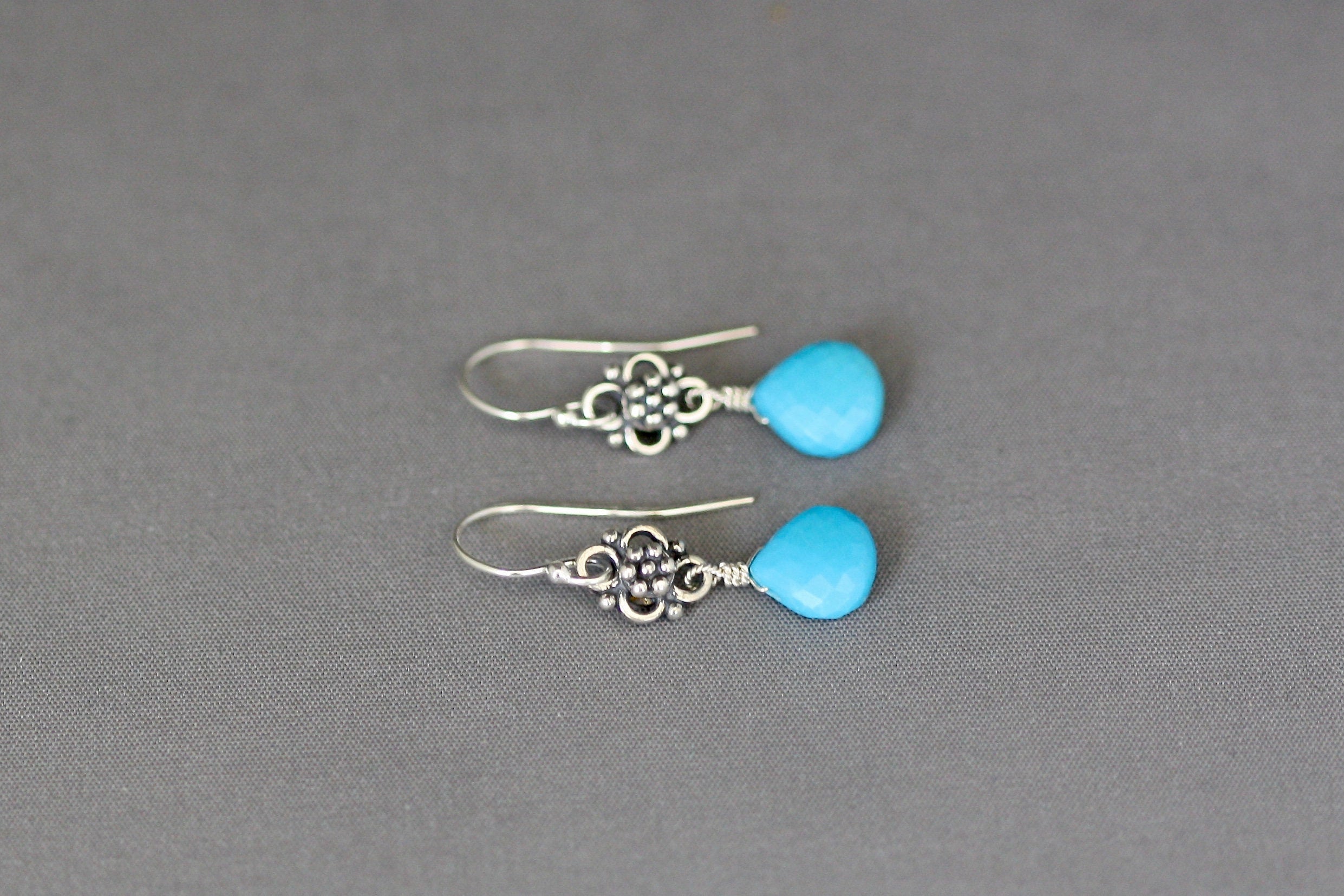Turquoise Teardrop Dangle Earrings on Bali Silver Links