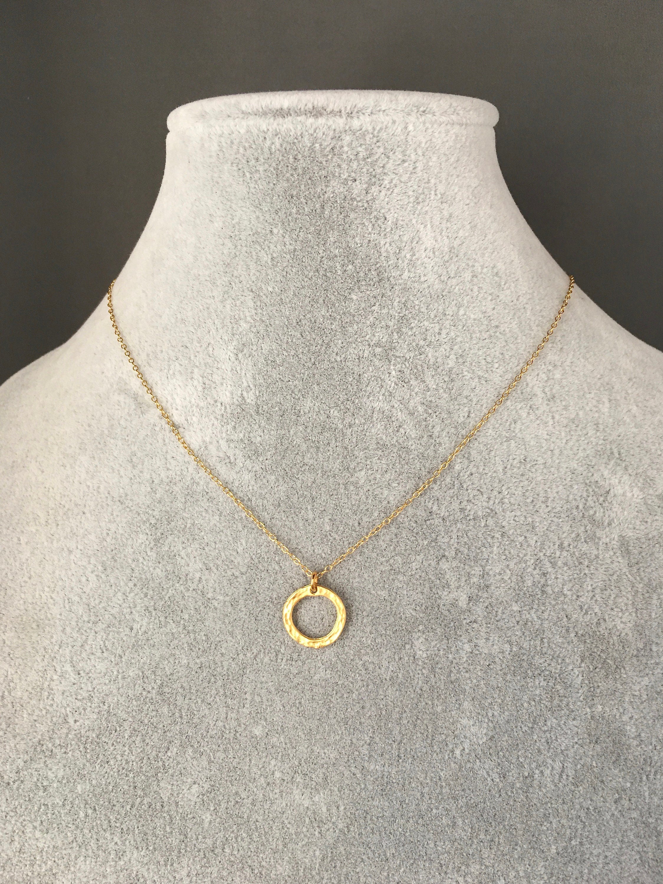 Hammered Gold Vermeil Circle Pendant Necklace