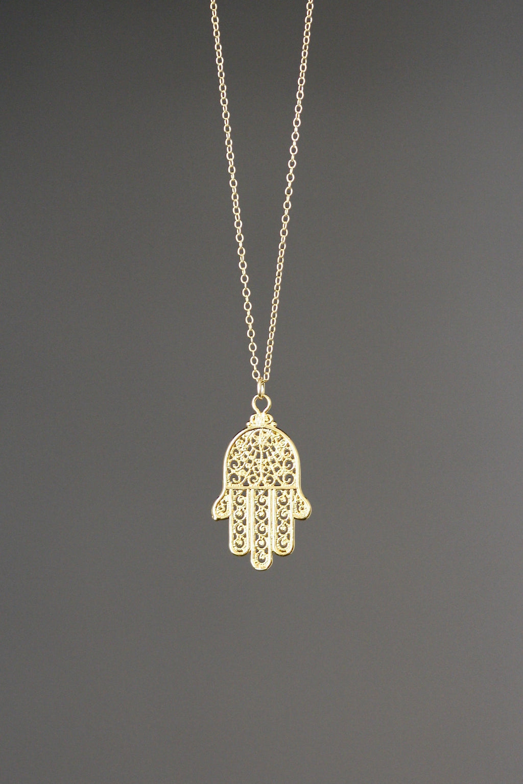 Gold Vermeil Hamsa Hand Pendant Necklace on Gold Filled Chain