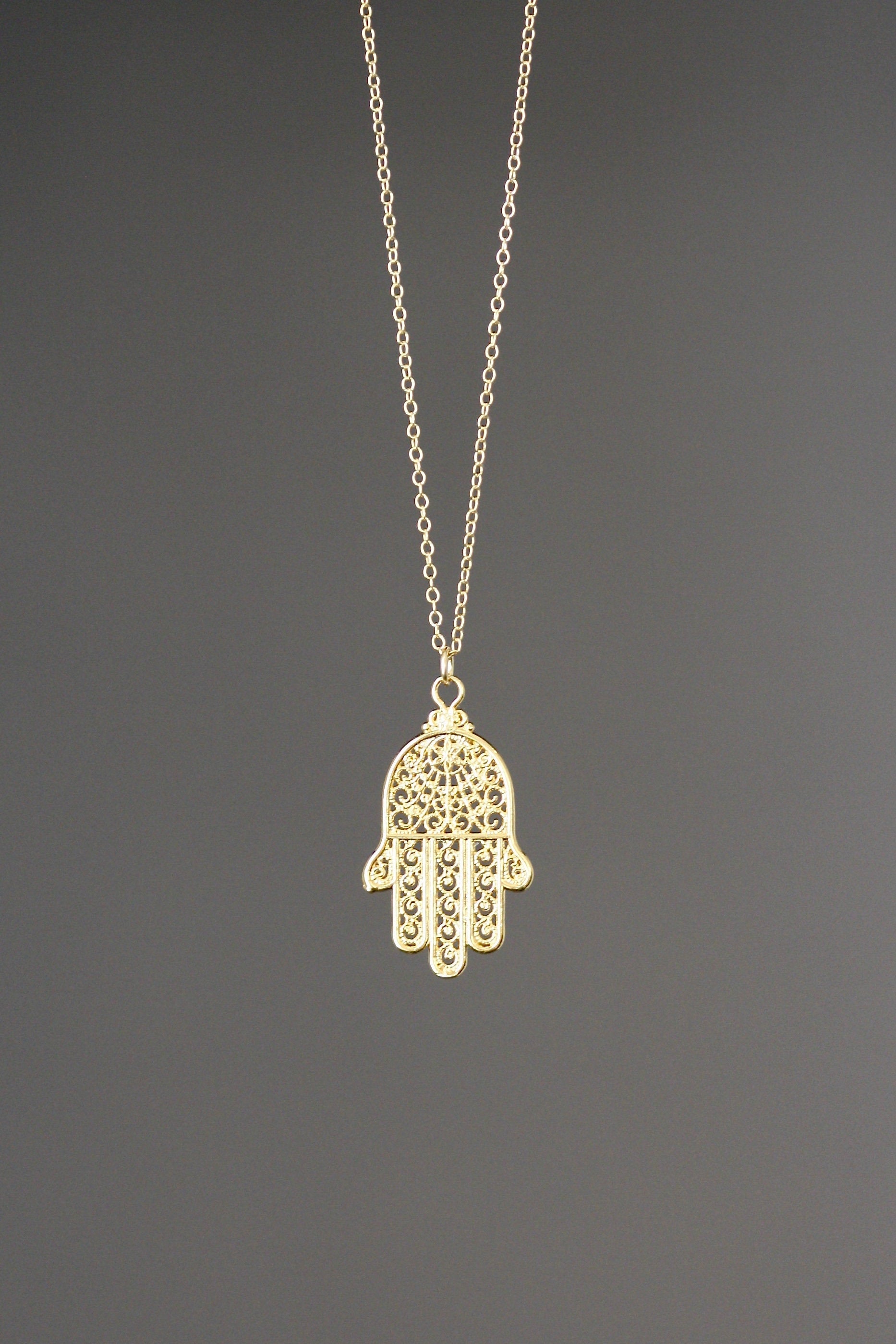 Gold Vermeil Hamsa Hand Pendant Necklace on Gold Filled Chain