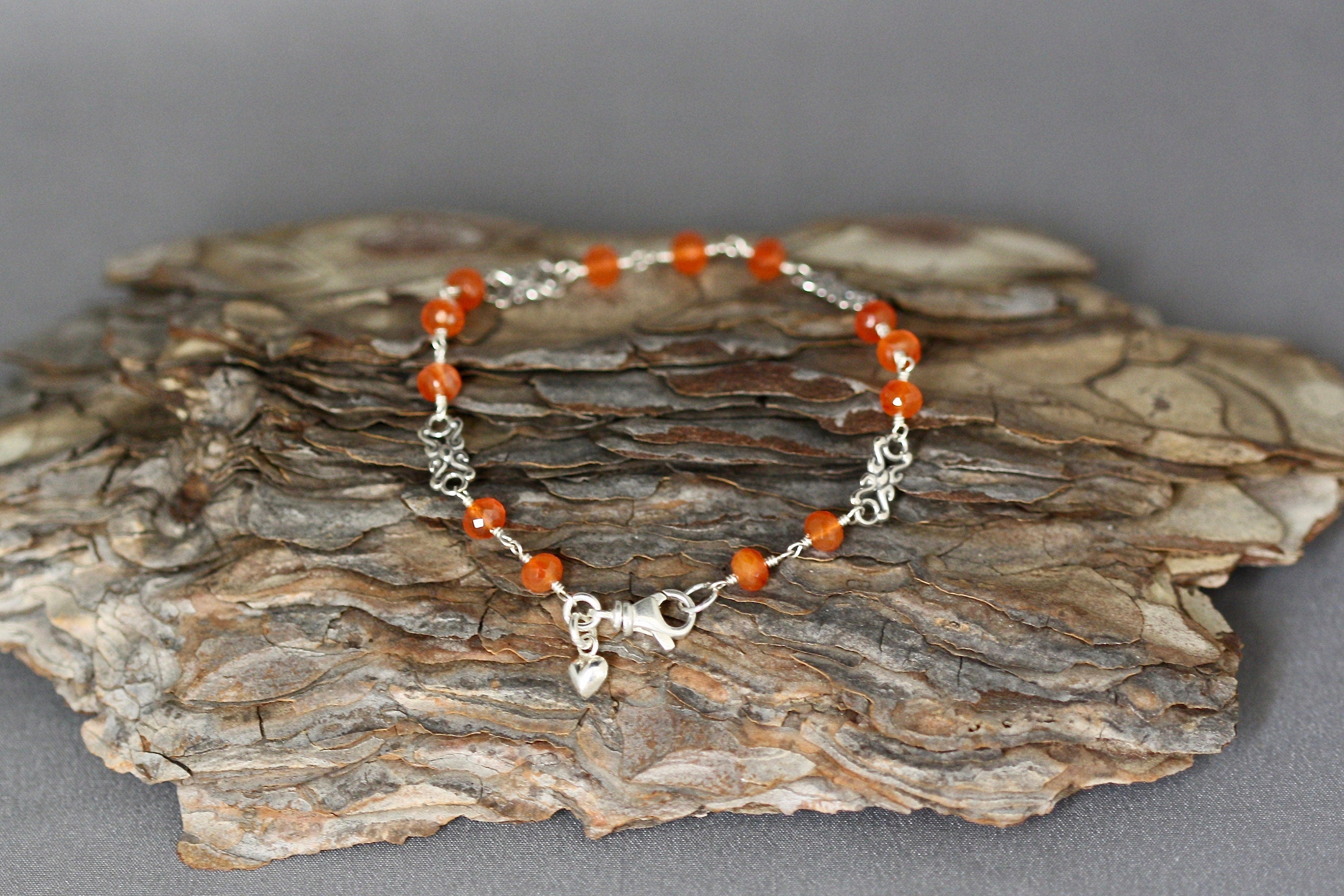 Carnelian and Sterling Silver Bali Link Bracelet