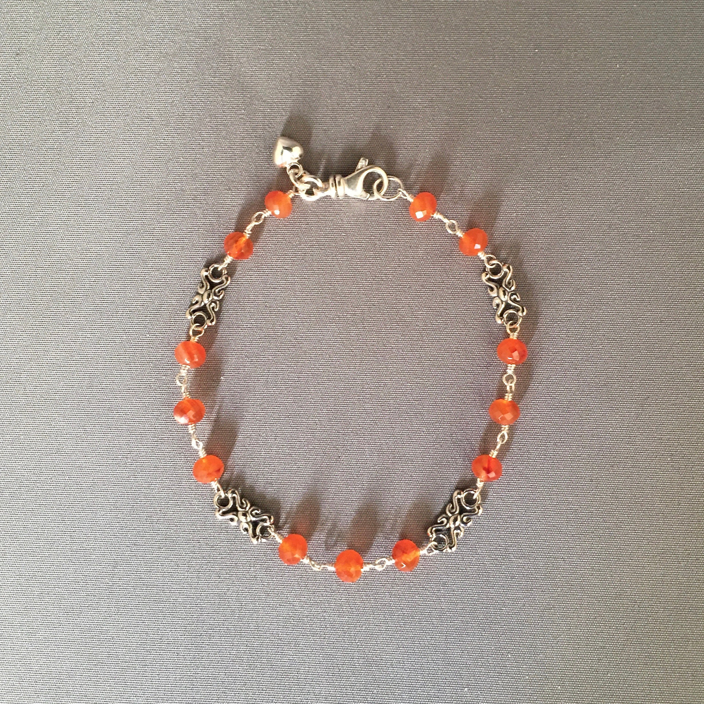 Carnelian and Sterling Silver Bali Link Bracelet
