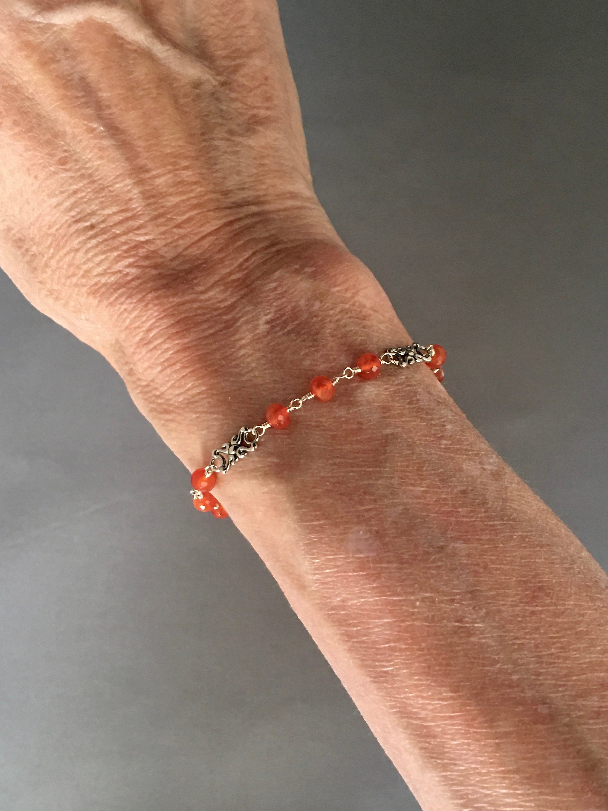 Carnelian and Sterling Silver Bali Link Bracelet