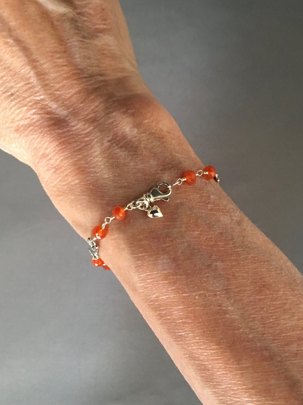 Carnelian and Sterling Silver Bali Link Bracelet