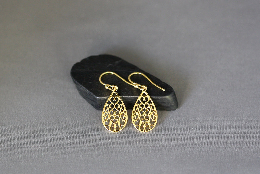 Gold Vermeil Filigree Teardrop Dangle Earrings