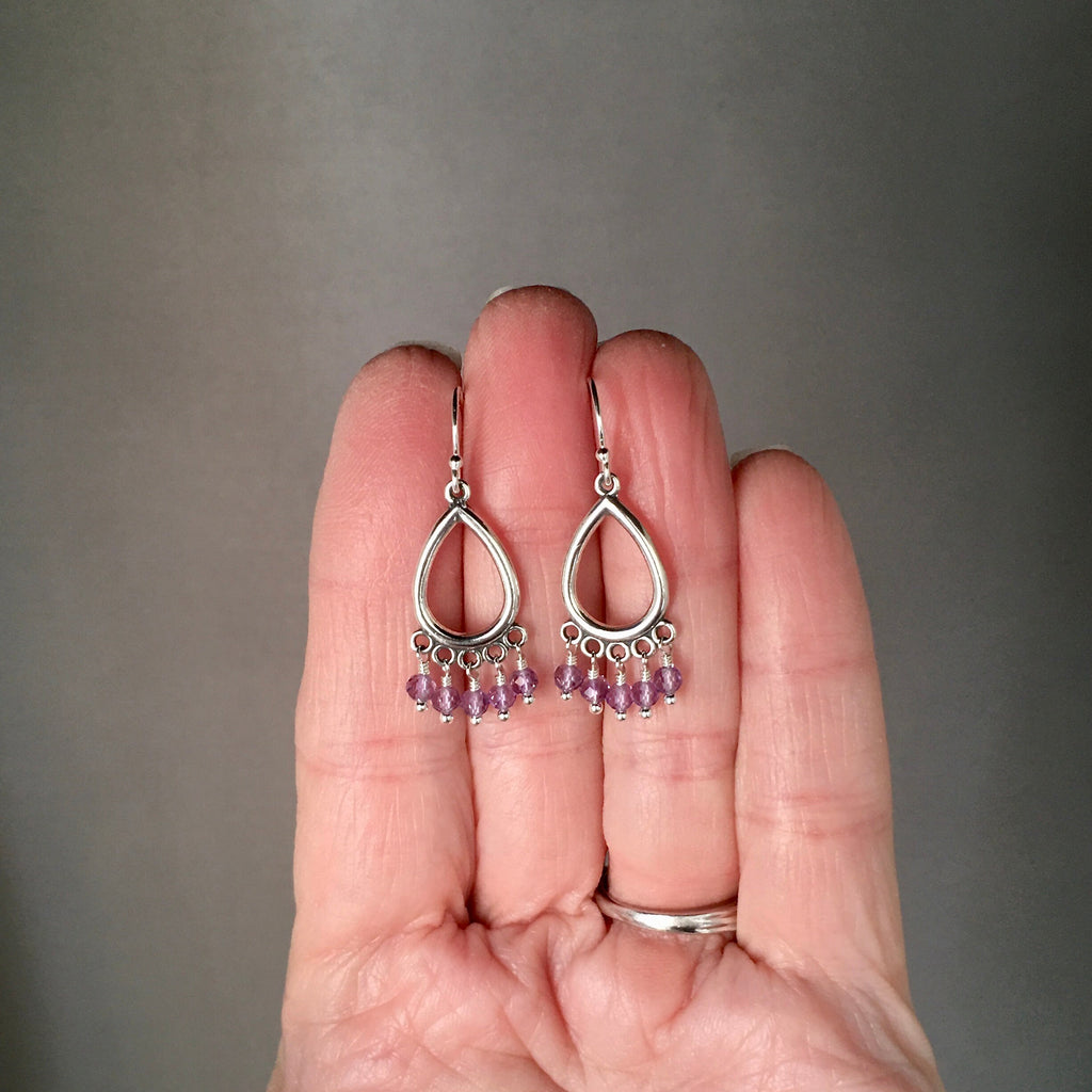 Rose Amethyst Chandelier Earrings on Bali Sterling Silver Findings