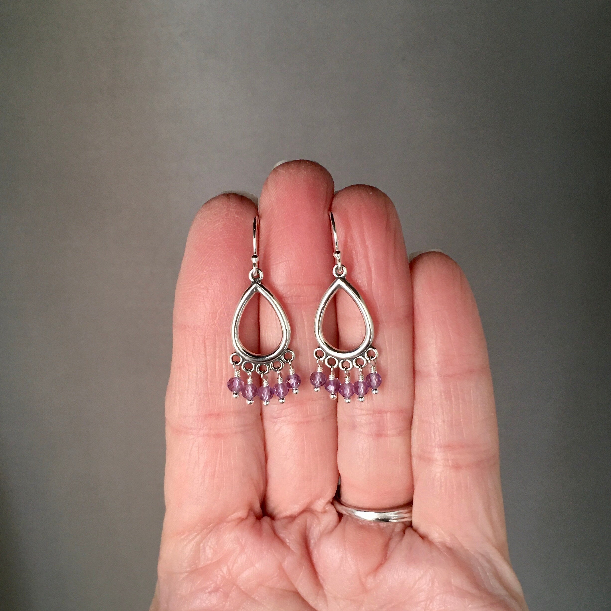Rose Amethyst Chandelier Earrings on Bali Sterling Silver Findings