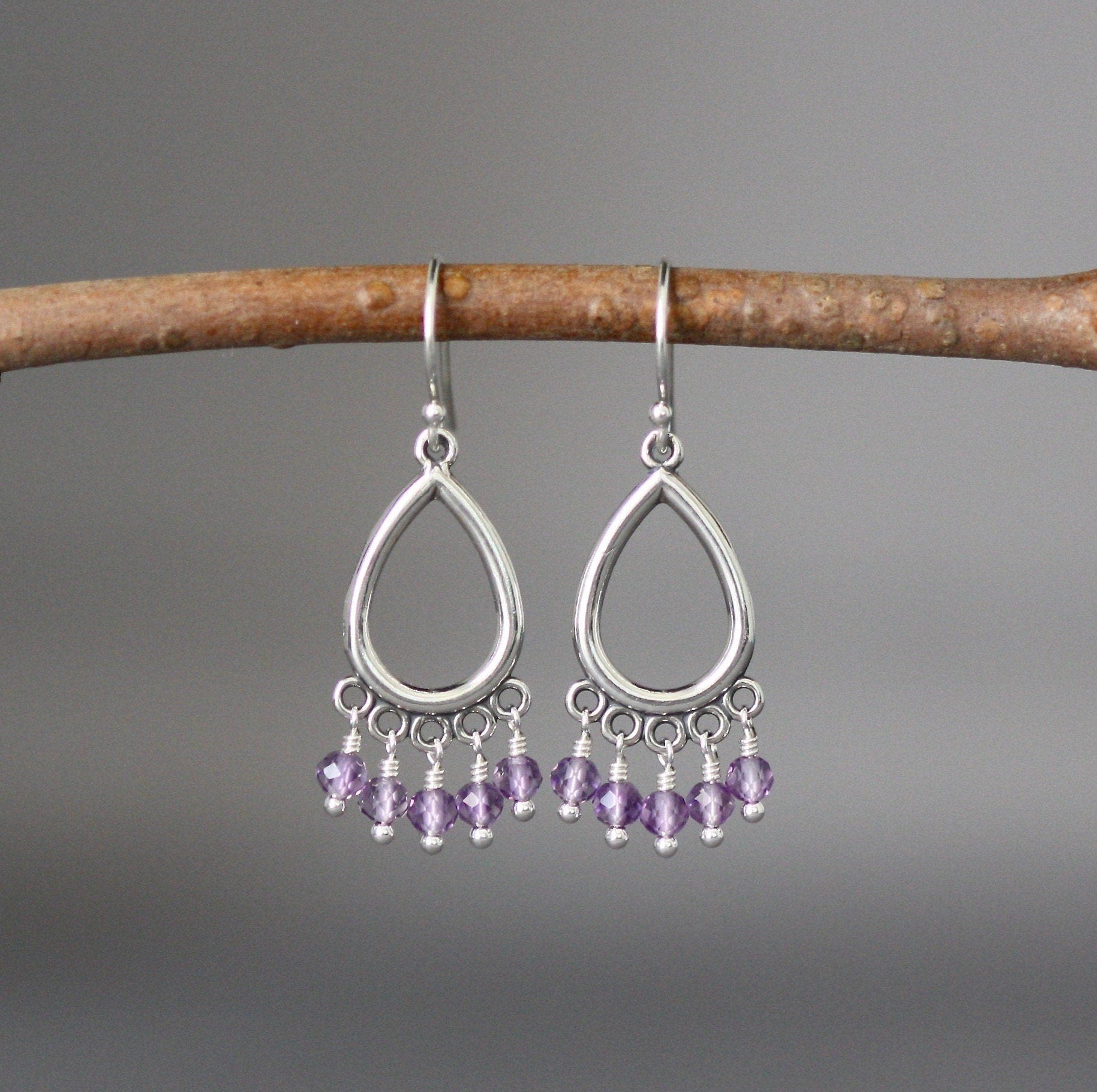 Rose Amethyst Chandelier Earrings on Bali Sterling Silver Findings