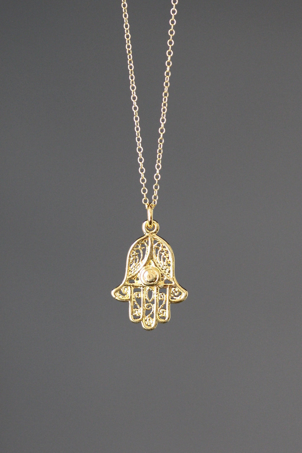 Gold Vermeil Filigree Hamsa Hand Pendant Necklace III