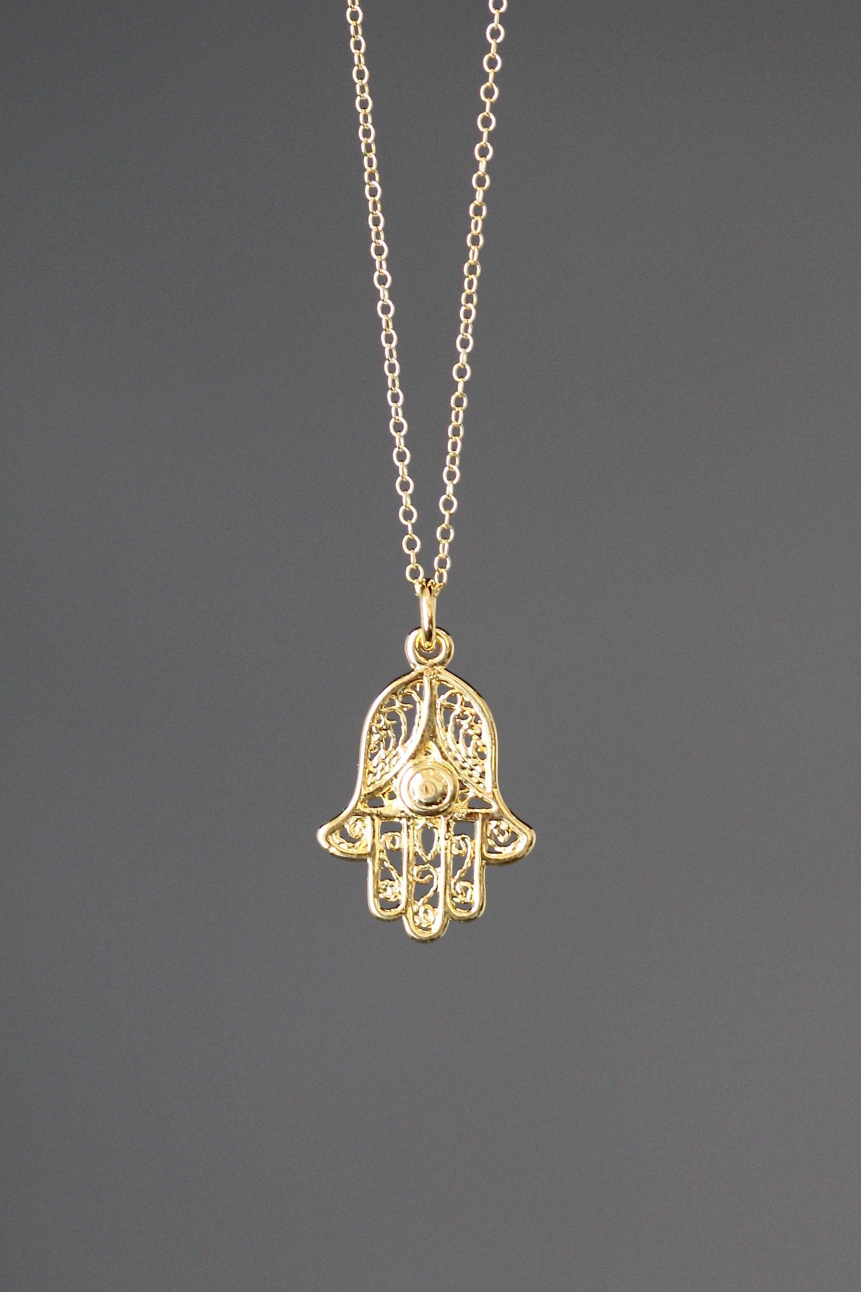 Gold Vermeil Filigree Hamsa Hand Pendant Necklace III