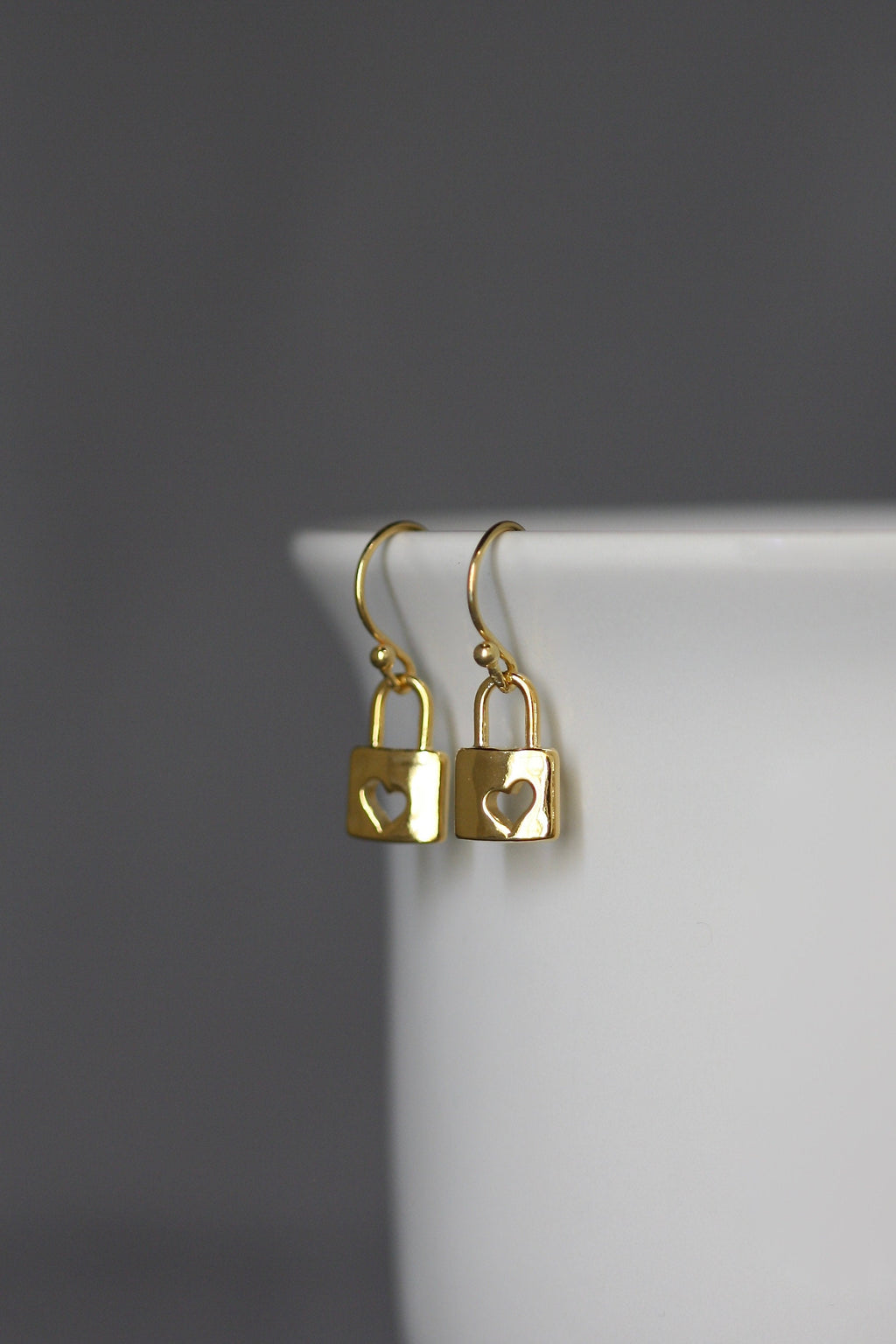 Gold Vermeil Heart Padlock Charm Dangle Earrings