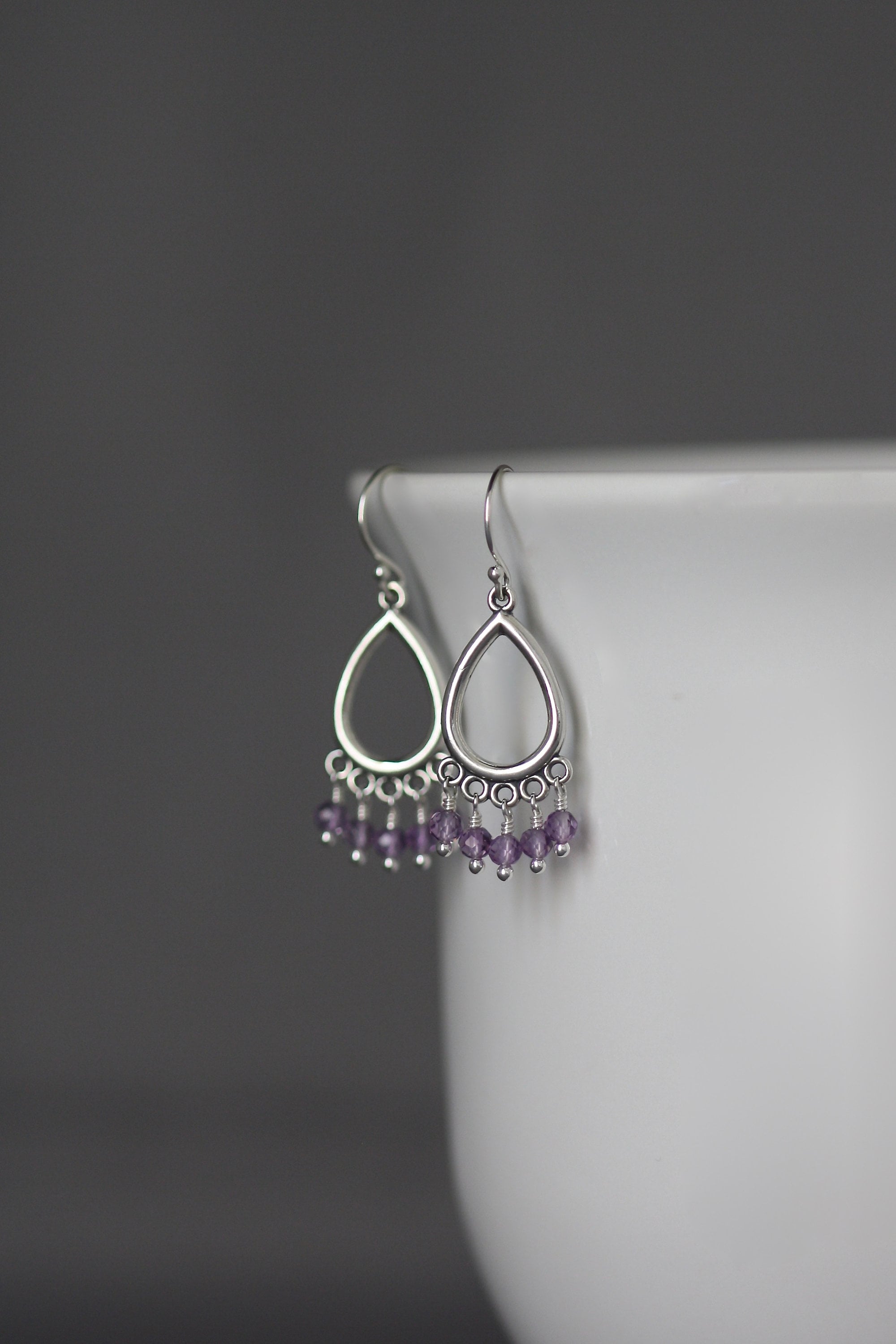 Rose Amethyst Chandelier Earrings on Bali Sterling Silver Findings