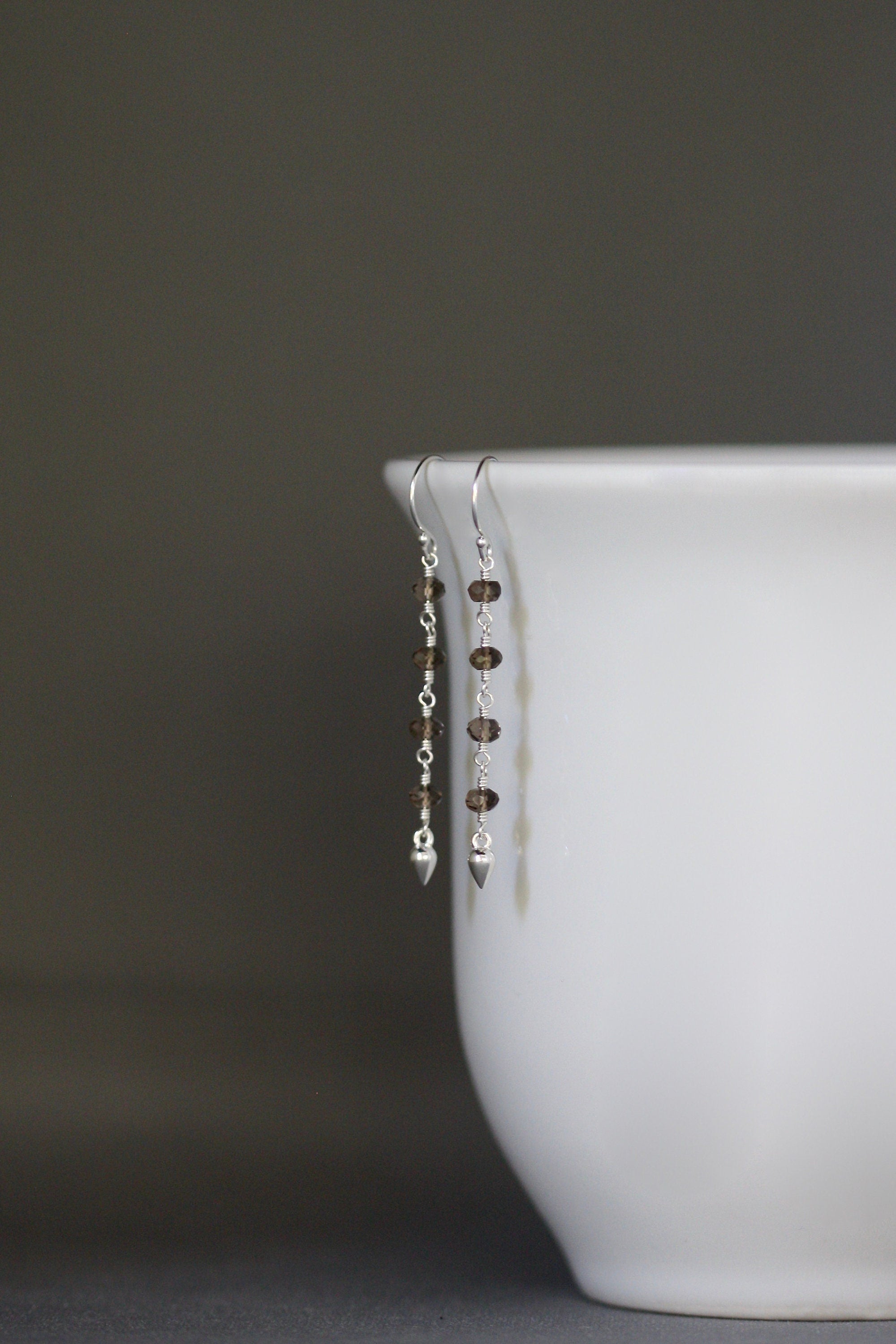 Smokey Quartz Multi-Stone Drop Earrings with Bali Silver Accents