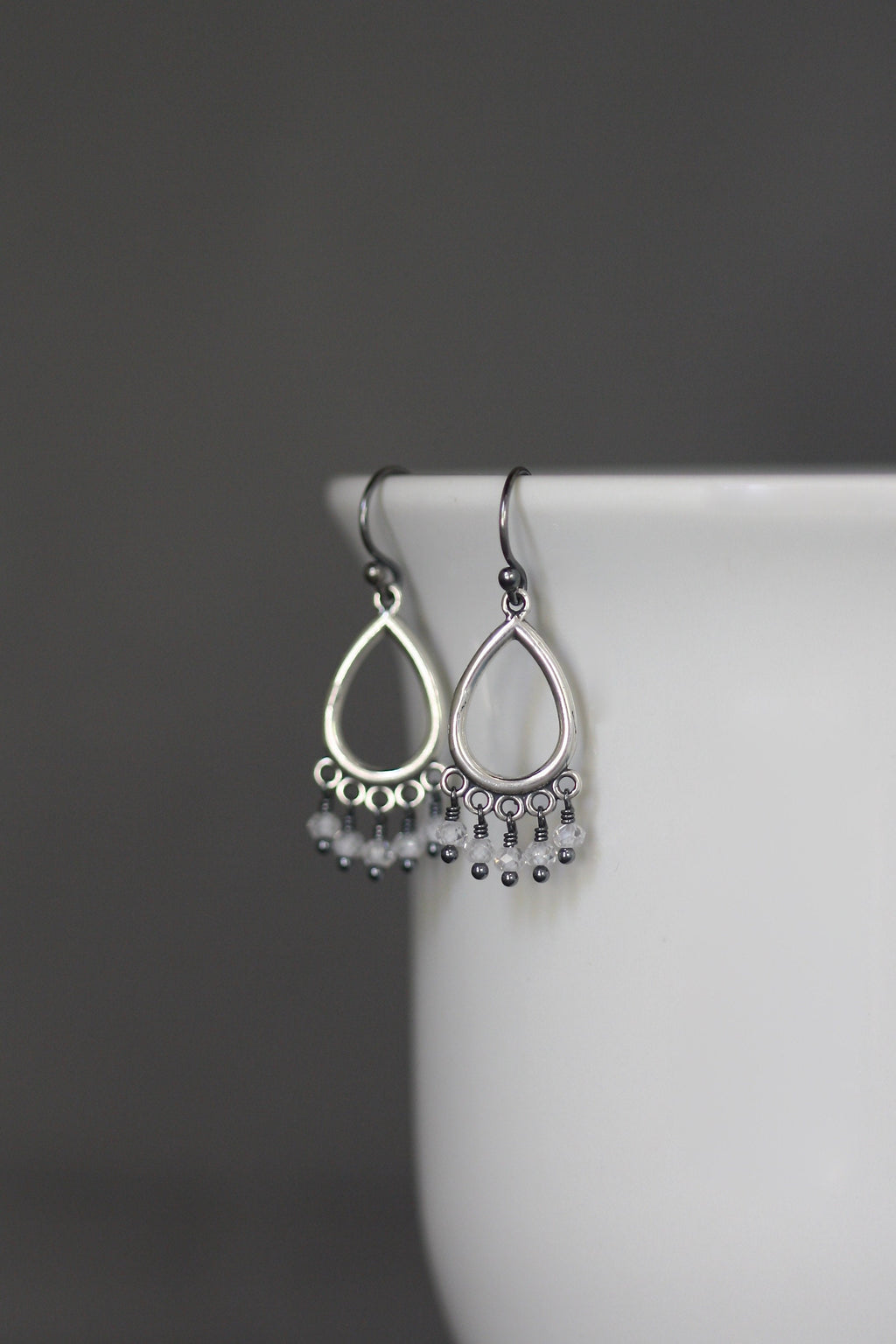 Cubic Zirconia Dangle Earrings on Oxidized Bali Sterling Silver Chandelier Findings