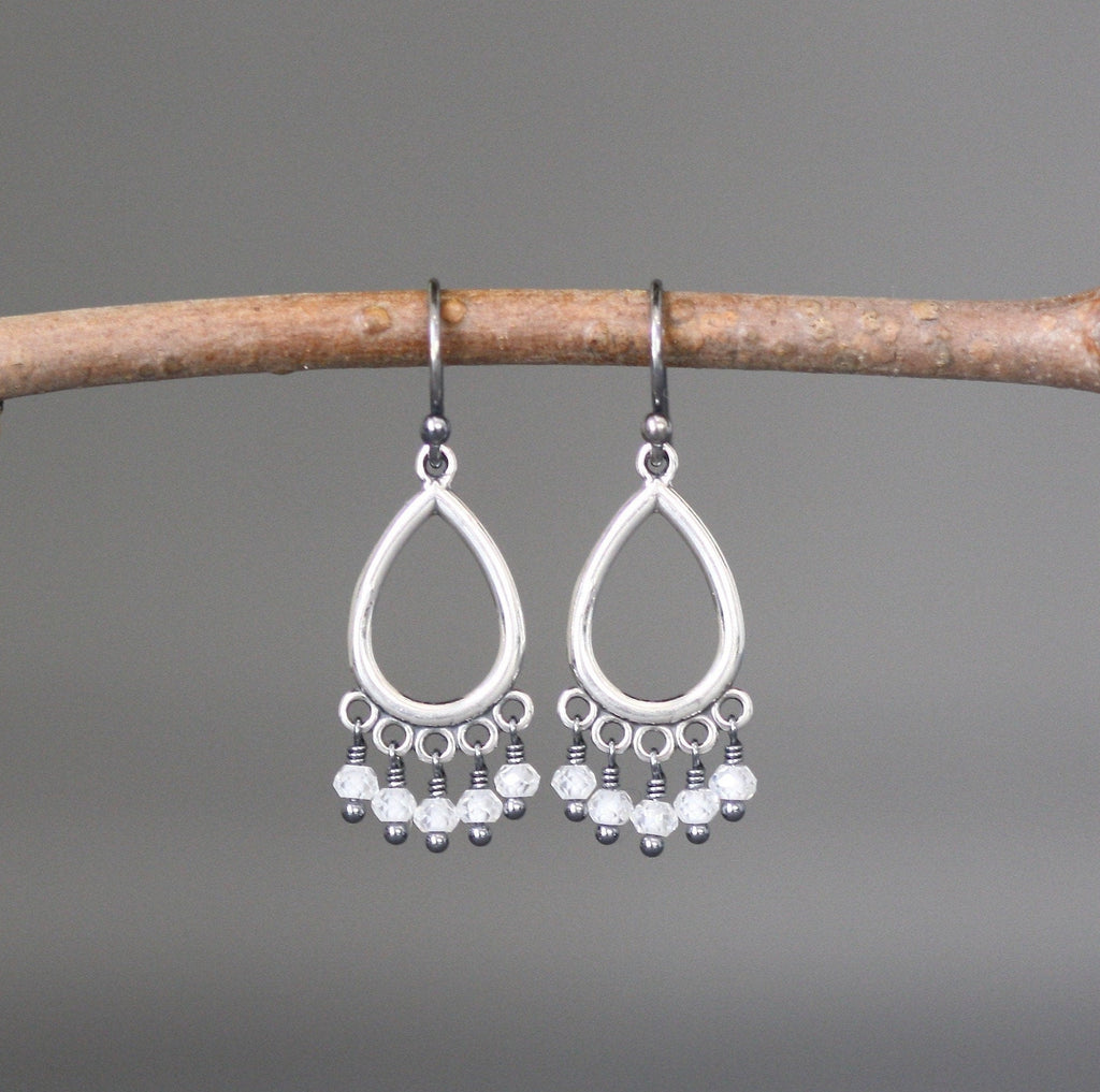 Cubic Zirconia Dangle Earrings on Oxidized Bali Sterling Silver Chandelier Findings