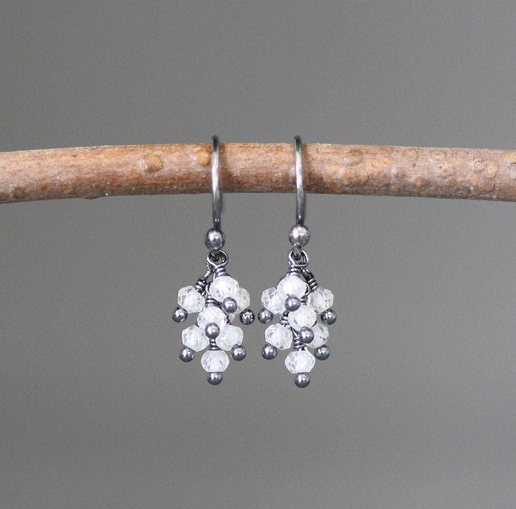Cubic Zirconia Cluster Dangle Earrings in Sterling Silver