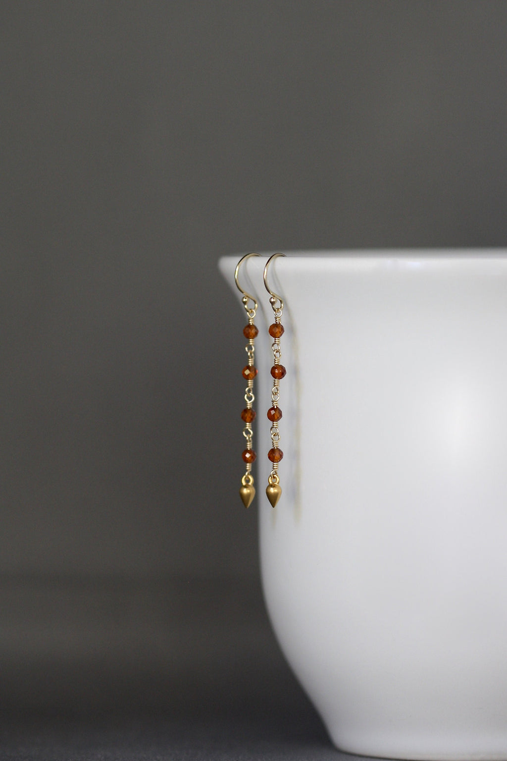 Hessonite Garnet Dangle Earrings with Matte Gold Vermeil Teardrop Charms