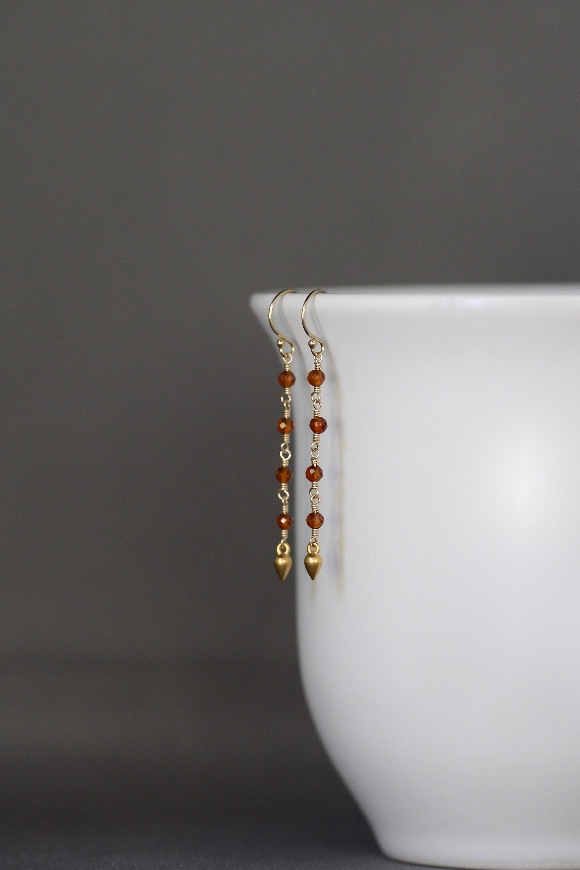 Hessonite Garnet Dangle Earrings with Matte Gold Vermeil Teardrop Charms