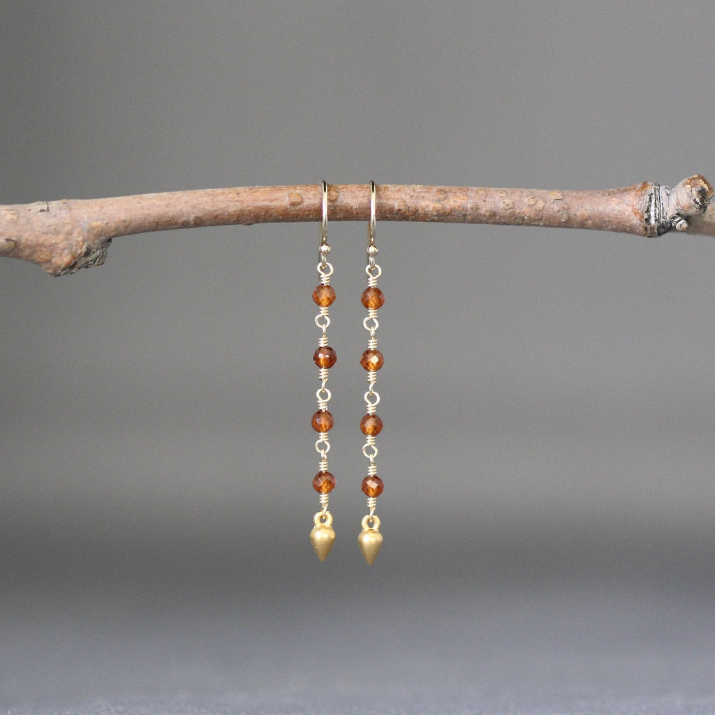 Hessonite Garnet Dangle Earrings with Matte Gold Vermeil Teardrop Charms