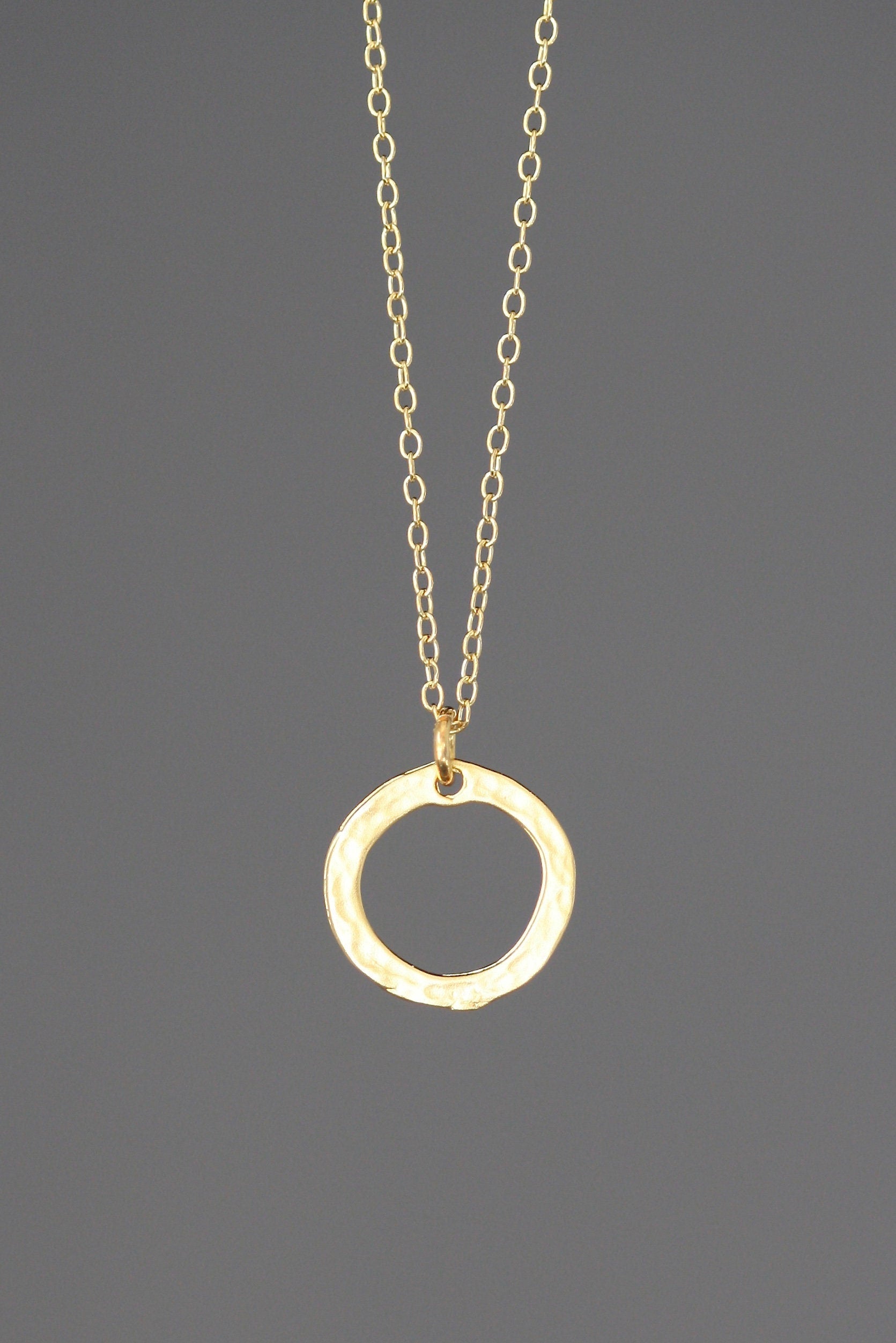 Hammered Gold Vermeil Circle Pendant Necklace