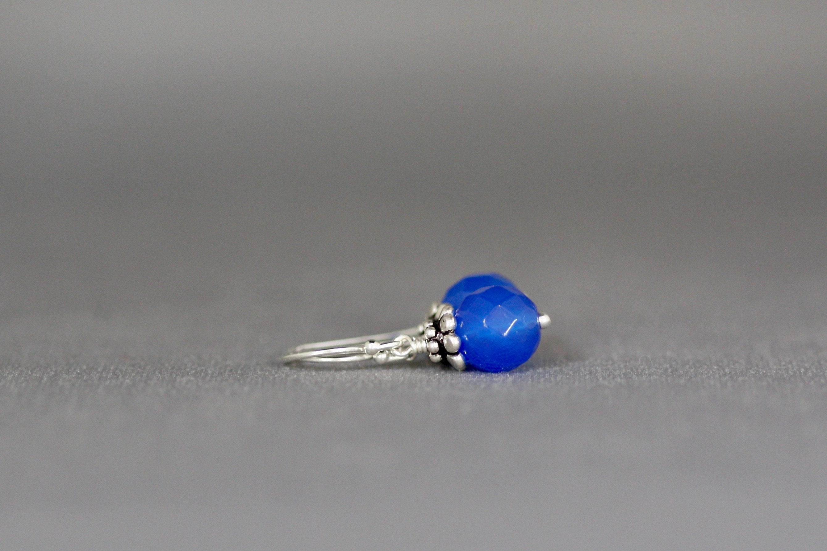 Blue Agate Bead Earrings with Bali Sterling Silver Caps