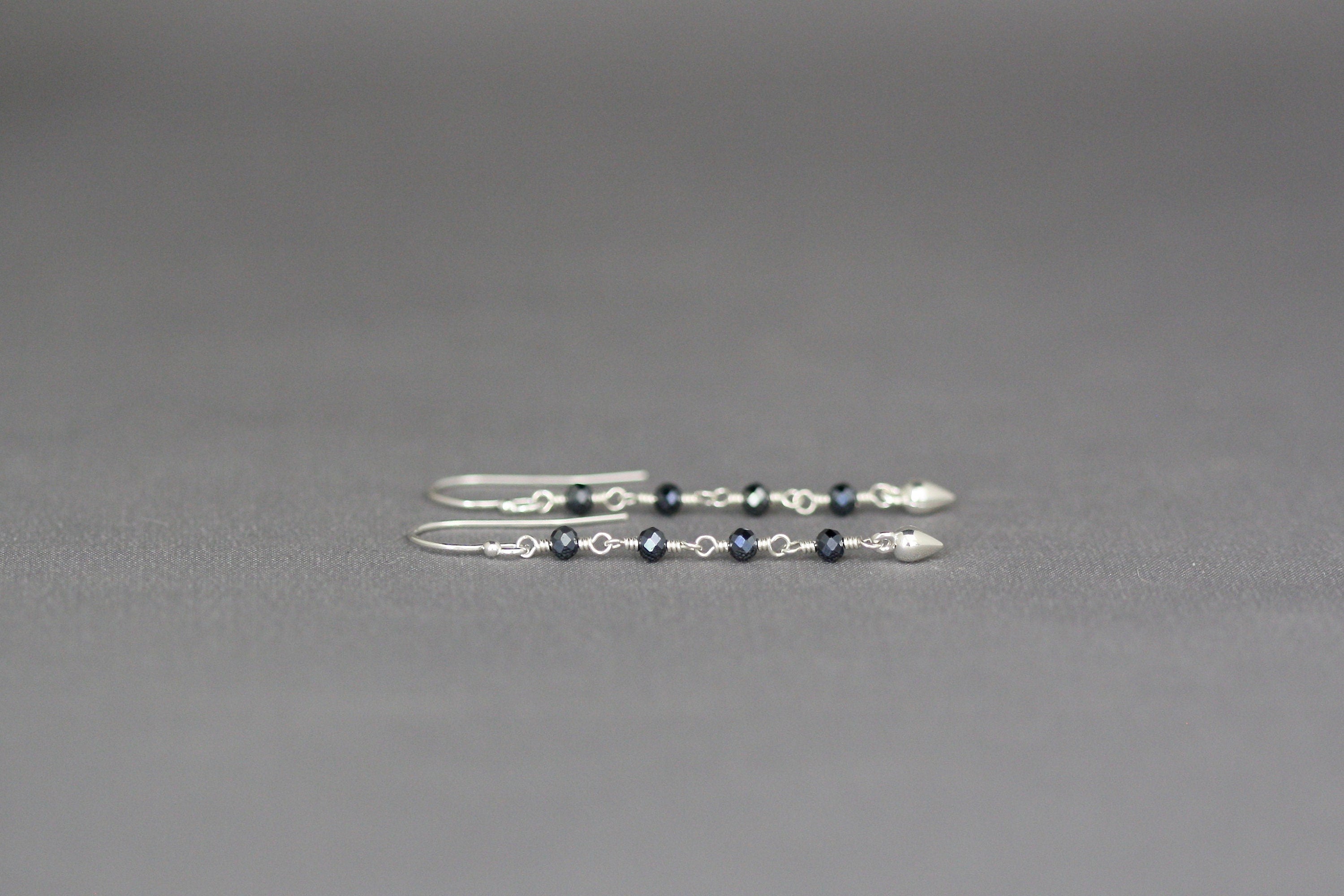 Gray Spinel and Sterling Silver Long Drop Earrings