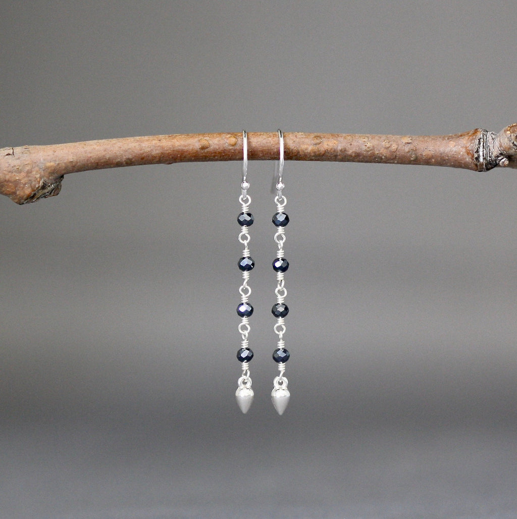 Gray Spinel and Sterling Silver Long Drop Earrings
