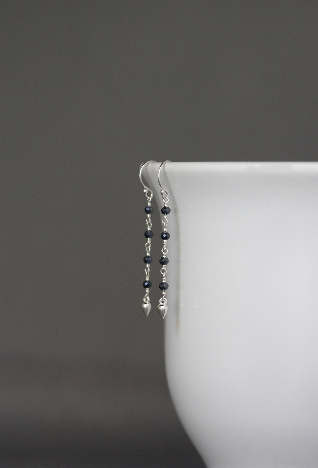 Gray Spinel and Sterling Silver Long Drop Earrings