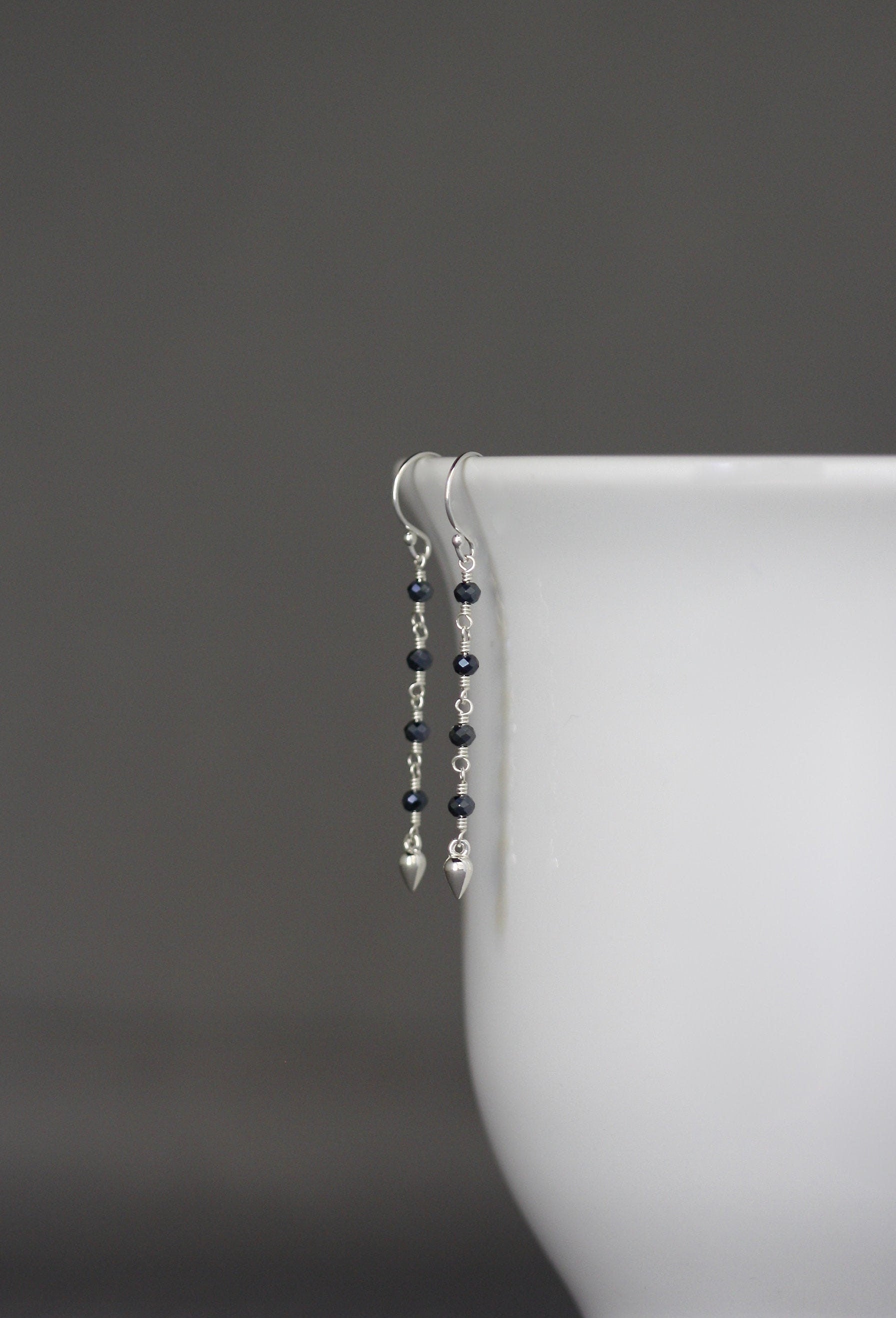 Gray Spinel and Sterling Silver Long Drop Earrings