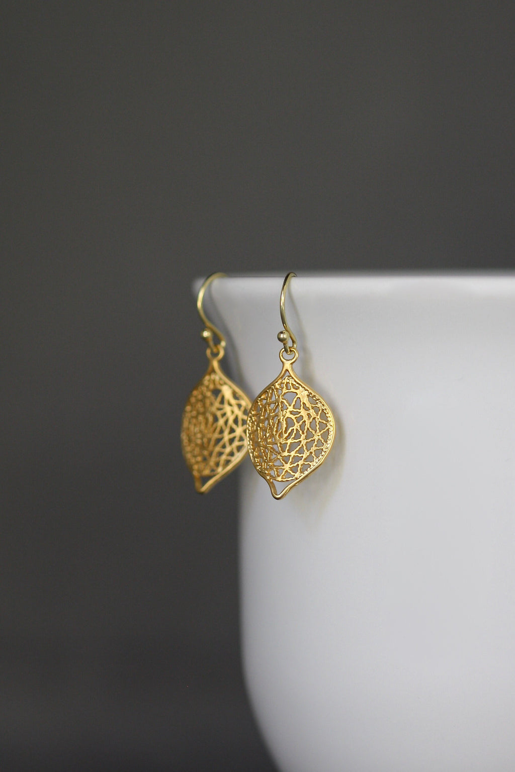 Matte Gold Vermeil Wavy Filigree Charm Dangle Earrings