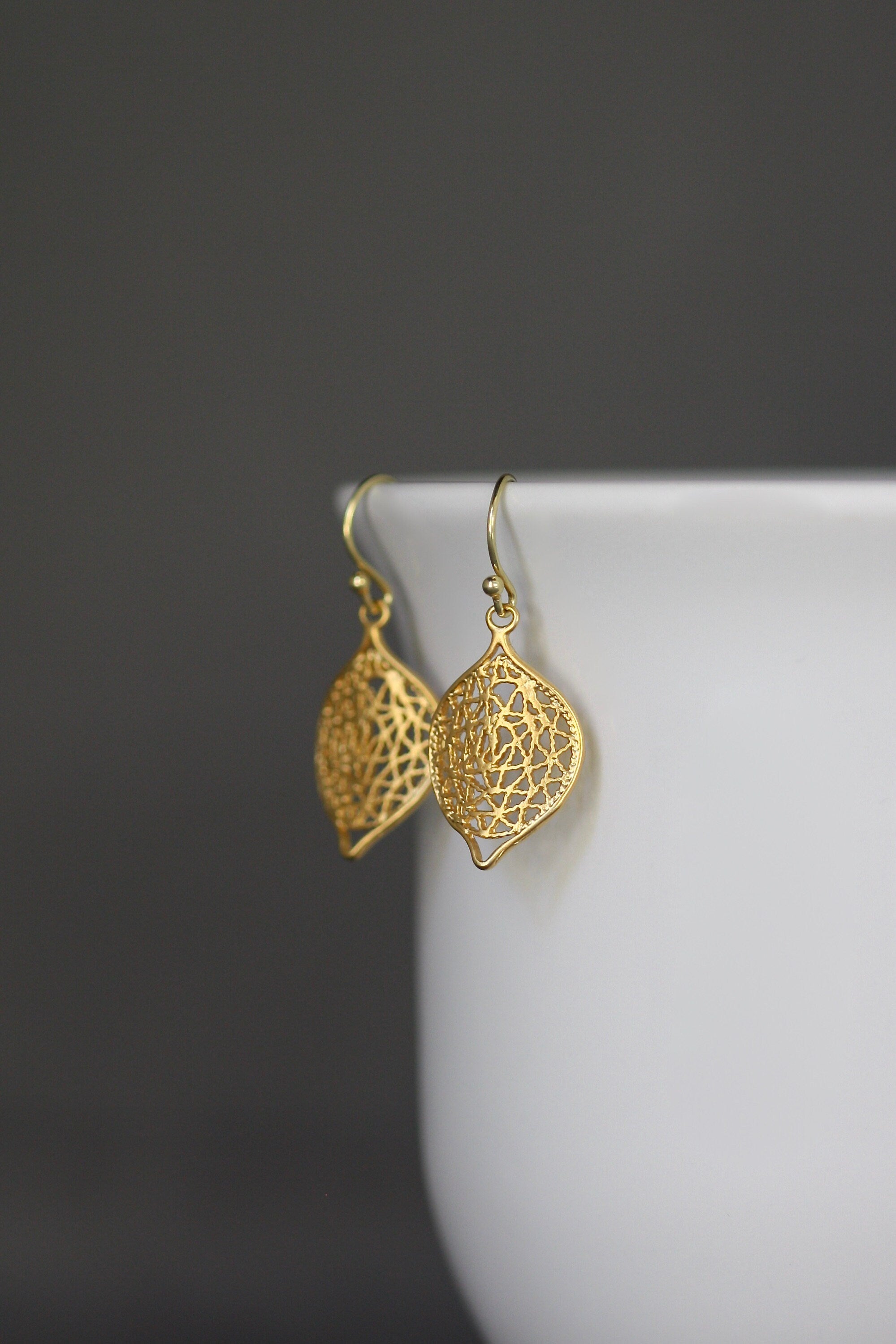 Matte Gold Vermeil Wavy Filigree Charm Dangle Earrings