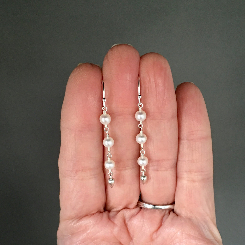 Freshwater Pearl and Bali Silver Teardrop Dangle Earrings