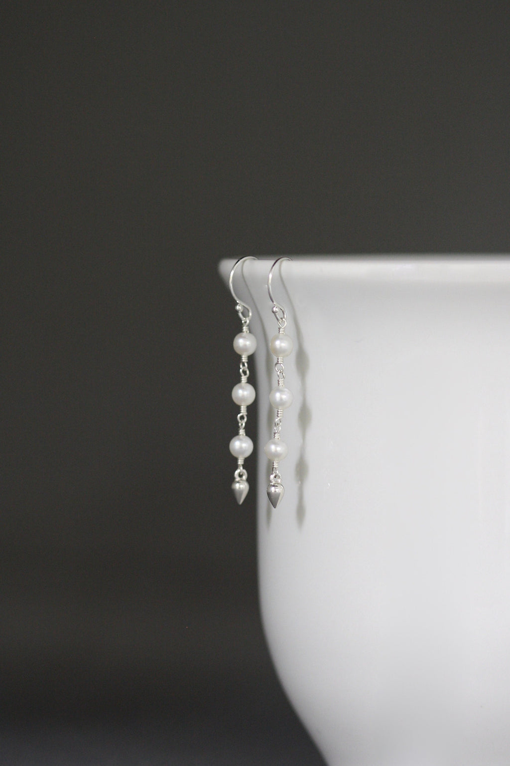 Freshwater Pearl and Bali Silver Teardrop Dangle Earrings