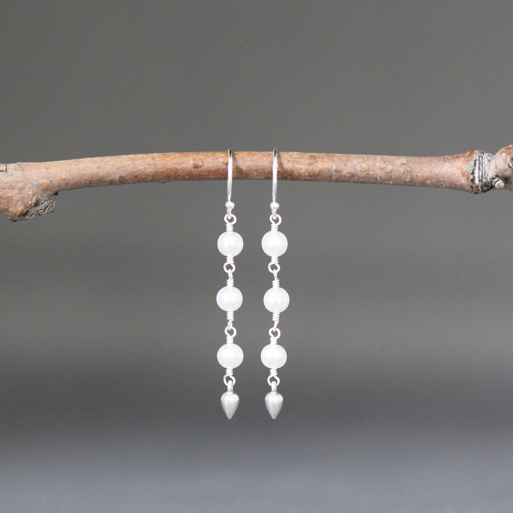Freshwater Pearl and Bali Silver Teardrop Dangle Earrings