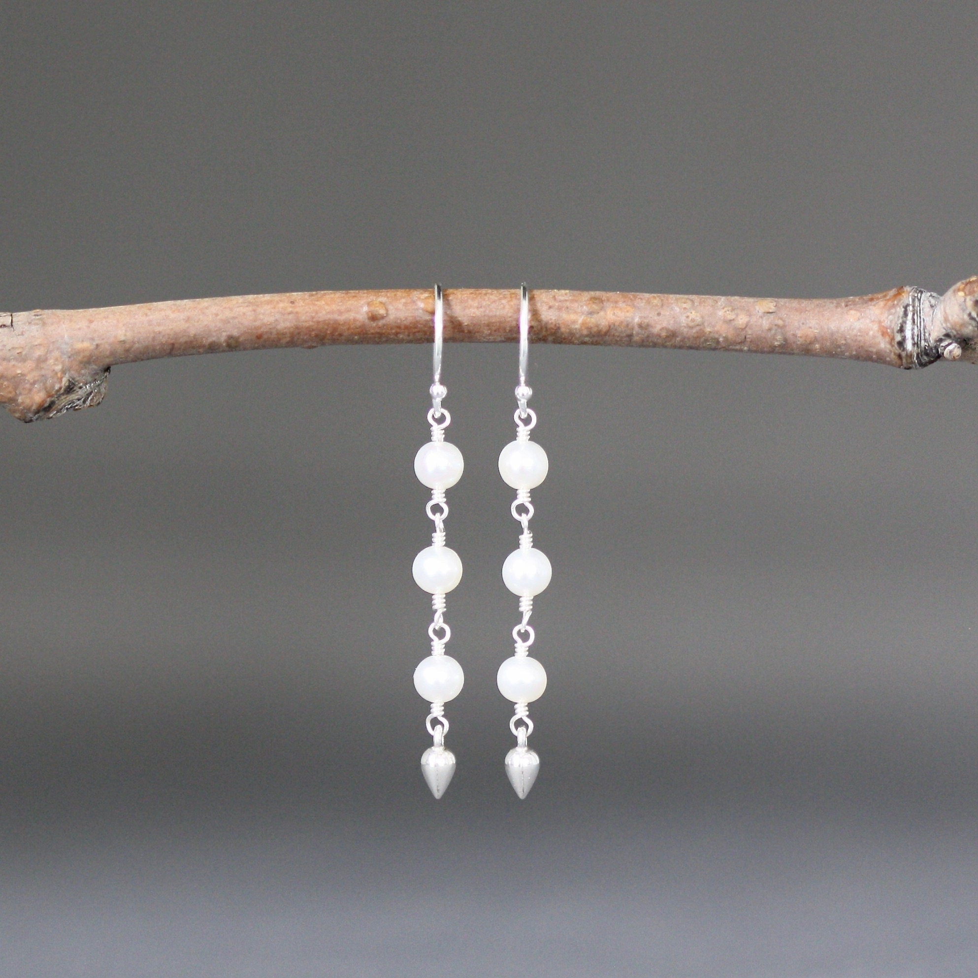 Freshwater Pearl and Bali Silver Teardrop Dangle Earrings