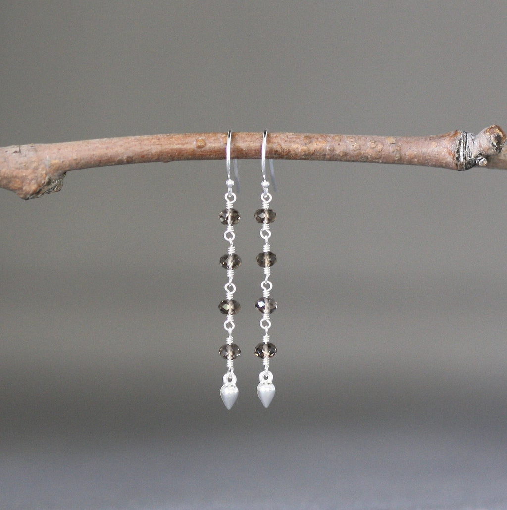 Smokey Quartz Multi-Stone Drop Earrings with Bali Silver Accents